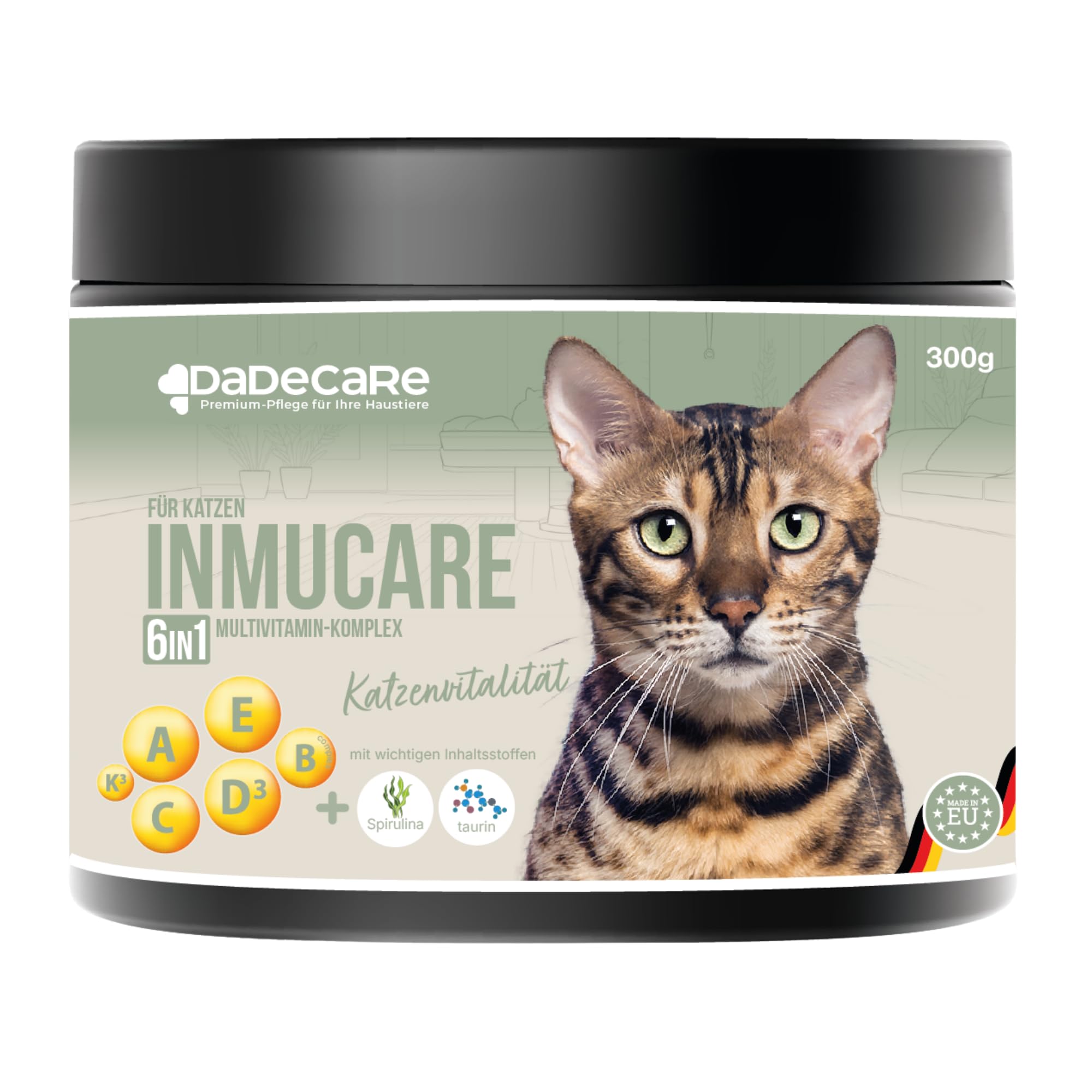 Inmucare Vitamin-Pulver für Katzen, 300 g, zur Stimulierung des Appetits, Unterstützung bei Genesung und Stressabbau, hilft bei Appetitlosigkeit und Schwächephasen