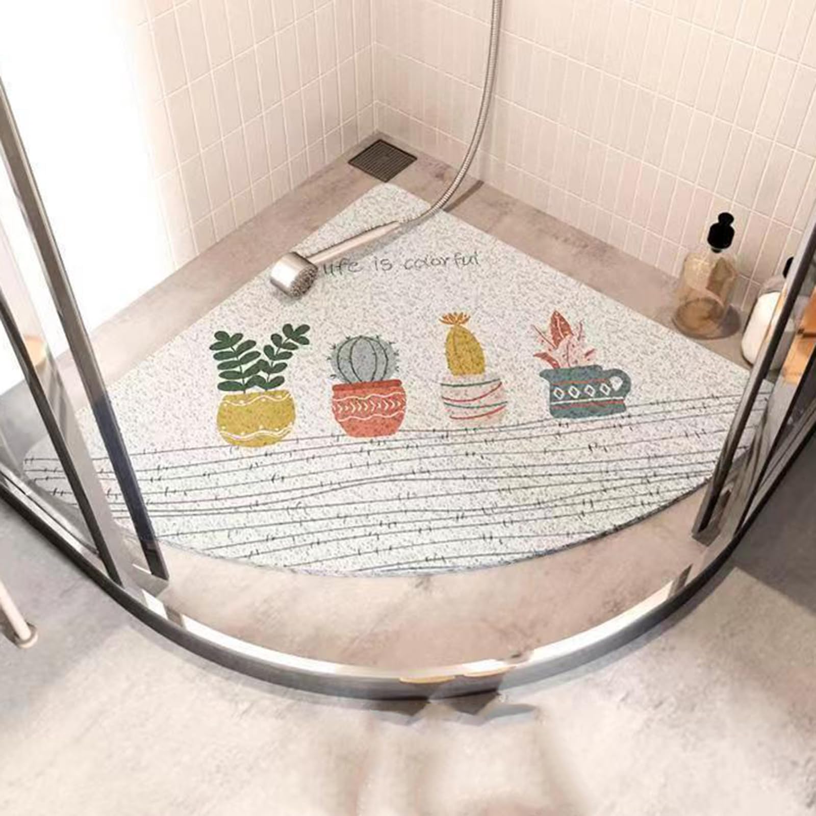 Wansiman Quadrant Shape Shower Mats,Anti-Slip Quadrant Bath Mat,Rubber Corner Shower Mat,Rubber Bath Mat For Corner Shower,Washable,Non-Slip Bottom,Triangular,Quick Dry,For Shower,Bathroom,Toilet