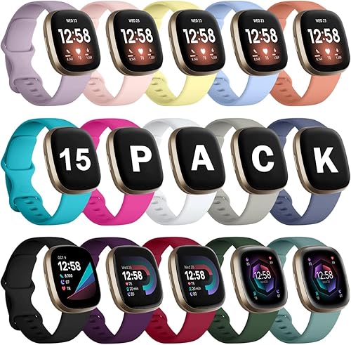 GEAK Paquete de 15 correas compatibles con Fitbit Versa 4Versa 3Fitbit SenseSense 2, correa de repuesto suave impermeable para reloj deportivo