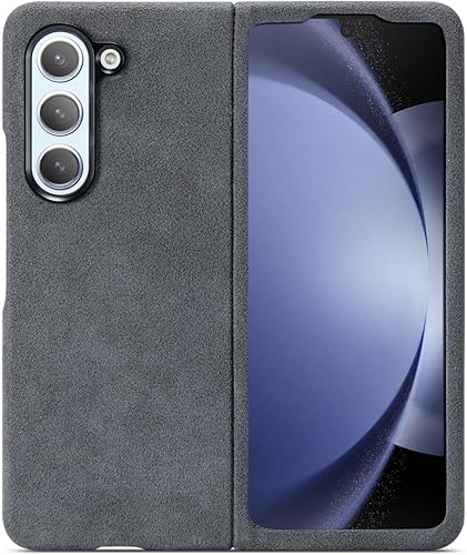 Alcantara - Funda para Samsung Galaxy Z Fold5, hecha a mano, totalmente envuelta de gamuza sintética, protección de cámara metálica, a prueba de