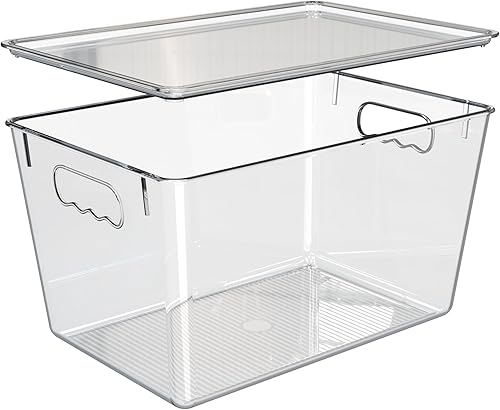 Miniatura 4 de YAN & HIN Juego de 8 contenedores de almacenamiento grandes transparentes con tapas, apilables, transparentes, con asas, contenedores de plástico