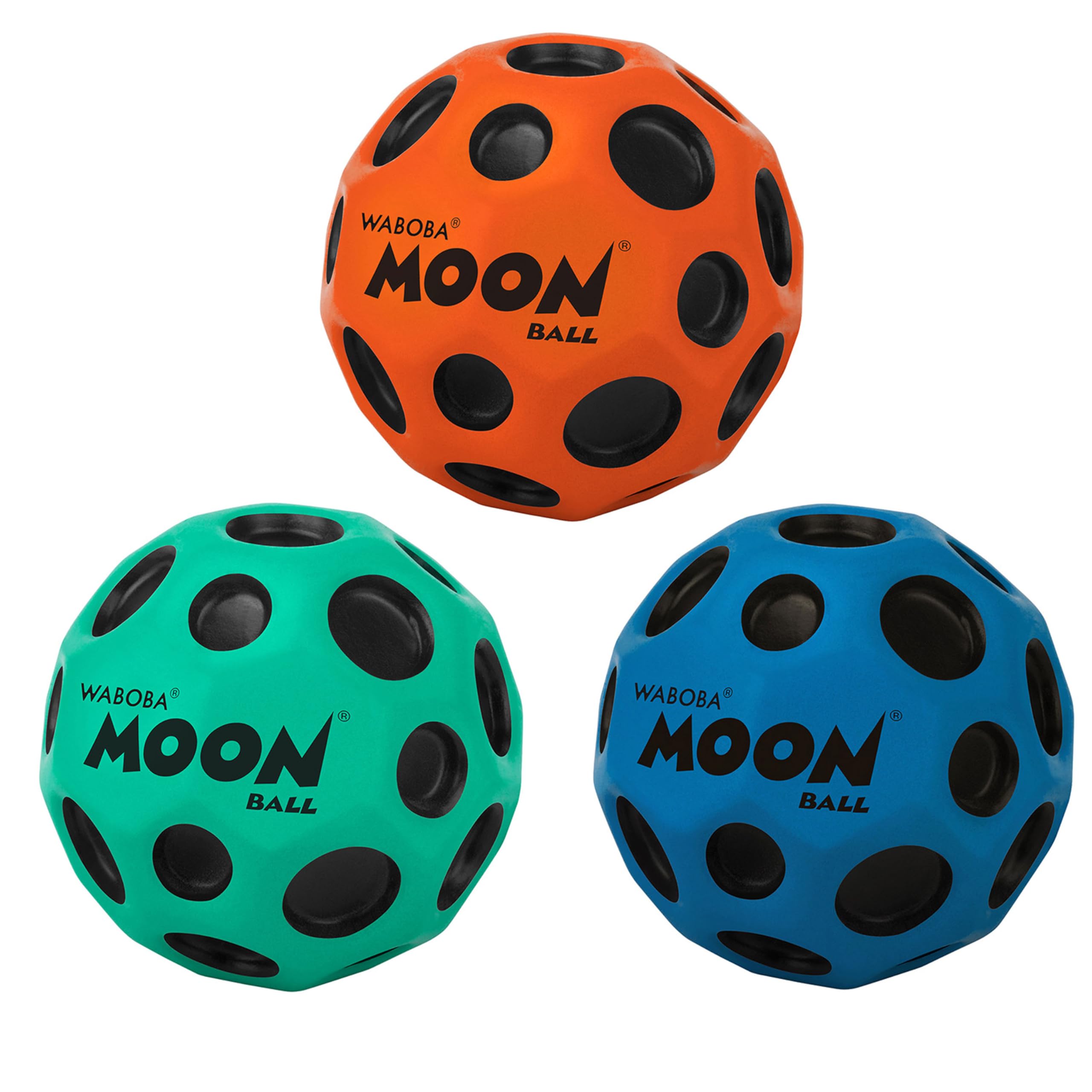 Waboba The Original Moon Ball 3 Pack - Super Bouncy Wall Balls for Kids and Teens - Outdoor Sports Toy Gift - Orange, Teal, & Cobalt