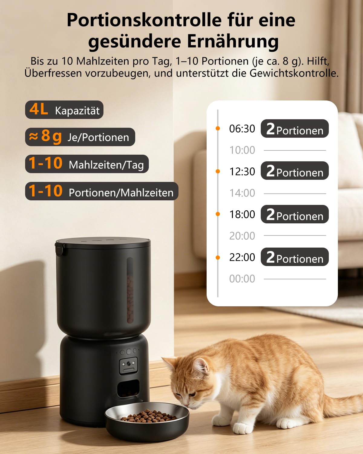 Comedero automático para gatos con cámara de 2 MP y control por aplicación, dispensador automático de alimentos para gatos y perros, 5 G WiFi, visión nocturna, 1 – 10 comidas al día, juego de fuente