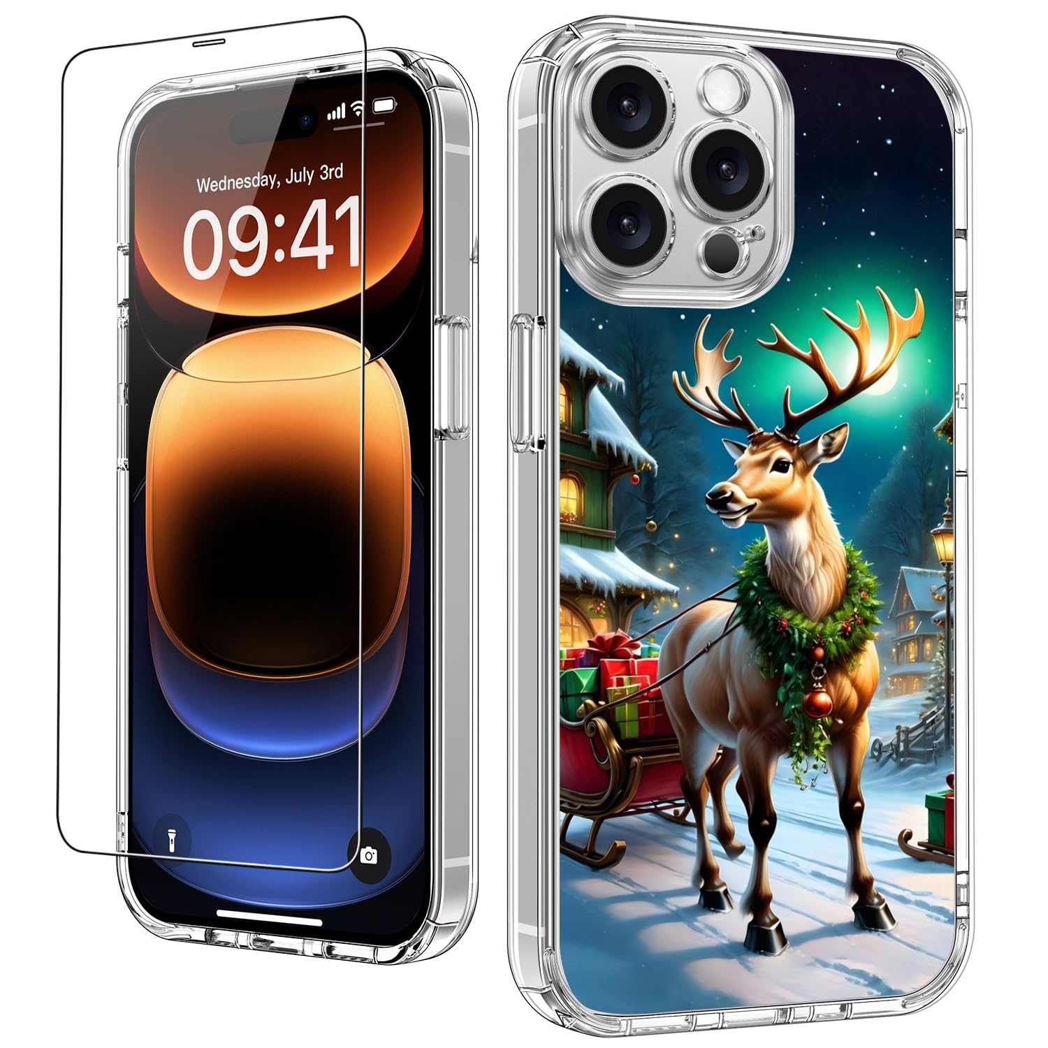LUHOURI Christmas Phone Case for iPhone 16 Pro Max with Screen Protector - Wireless Charging - Fashionable Pattern Design - Slim Fit Shockproof