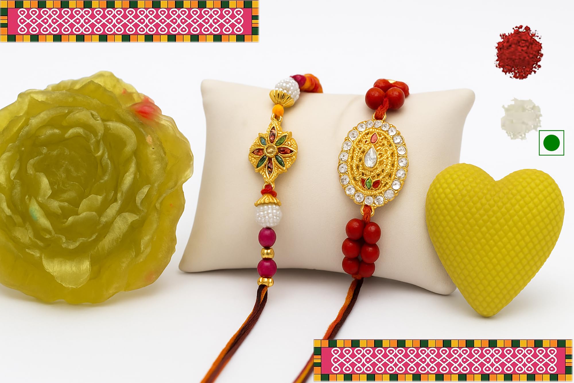 Anagha Meenakari Rakhi & Herbal Soap Combo | Set of 2 Designer Rakhis with Heart & Rose Shaped Ubtan Soaps | Aloe Vera, Tulsi & Ayurvedic Glow Formula | Handmade Raksha Bandhan Gift 2025-picture-55