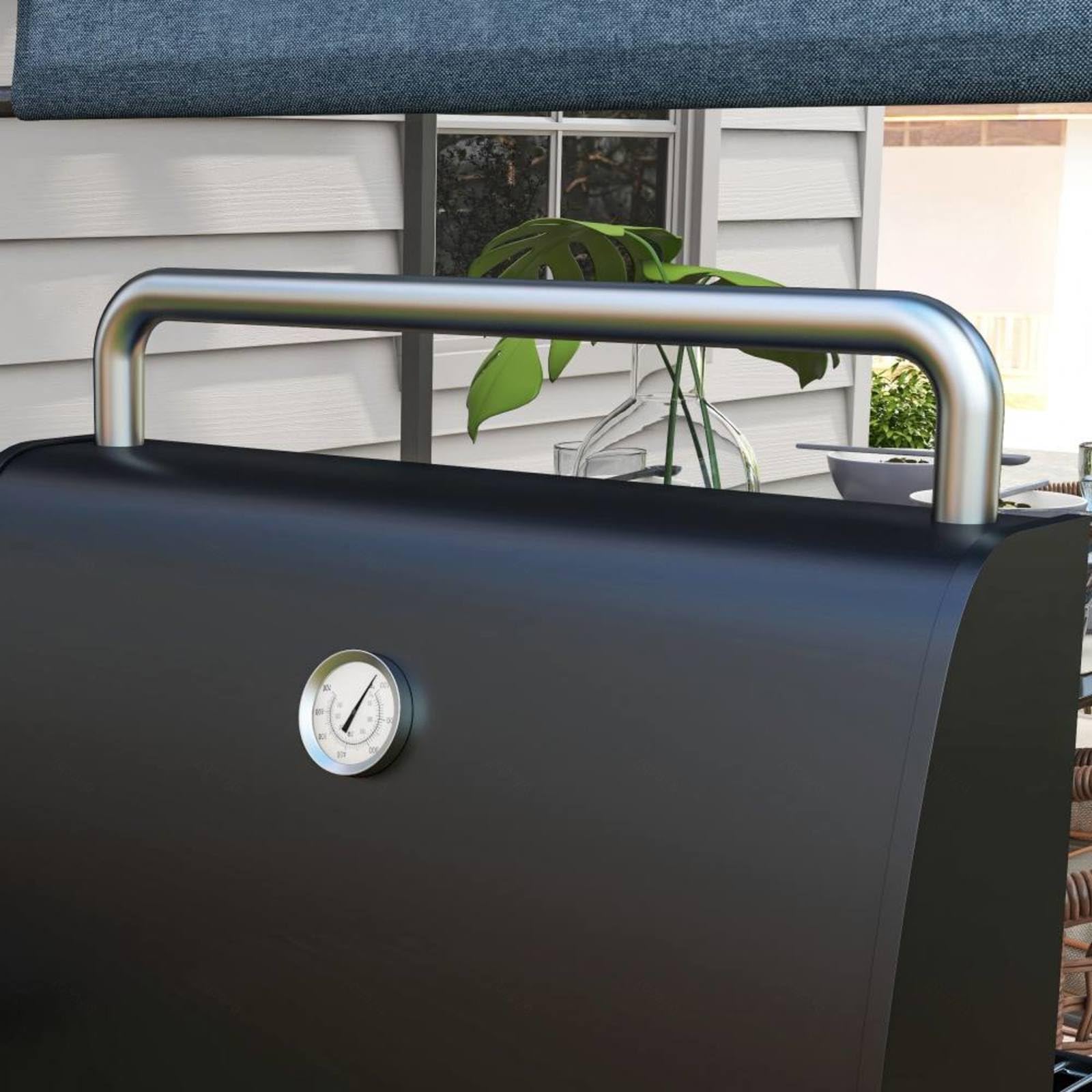 Barbecue a carbonella affumicatore grande in acciaio inox con 2 tavolini laterali pieghevoli per cucinare all'aperto, ideale per barbecue da giardino