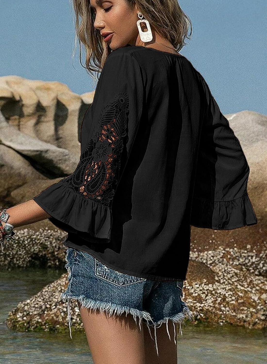 SHEWIN Womens Blouses V Neck T Shirts Pullover 3/4 Length Sleeve Tops Business Casual Spring Outfits for Women 2026 - Image 3