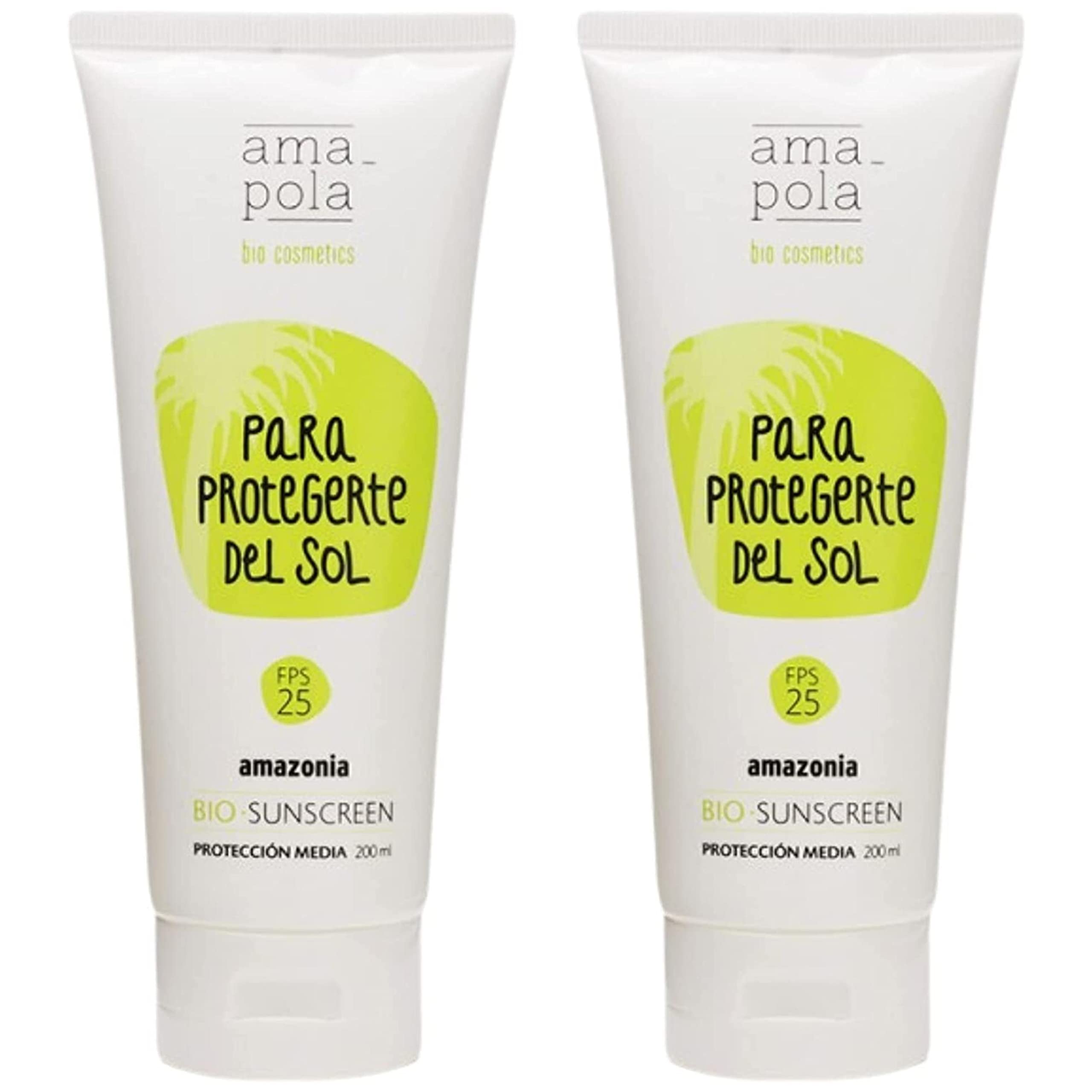 AMAPOLA BIO-COSMETICS - Crema Solar Mineral SPF 25 Formato Grande – Protector Solar Mineral para Toda la Familia - Fórmula Biodegradable - Sin Tóxicos - 200 ml [Pack de 2]