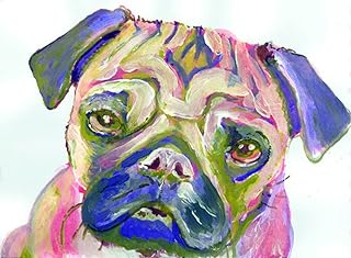 Pink Blue Pug Art Print, Colorful Pug Painting, Pug Owner Gift, Pug Dog Art, Dog Wall Art Decor, Pug Decor Hand Signed by Oscar Jetson