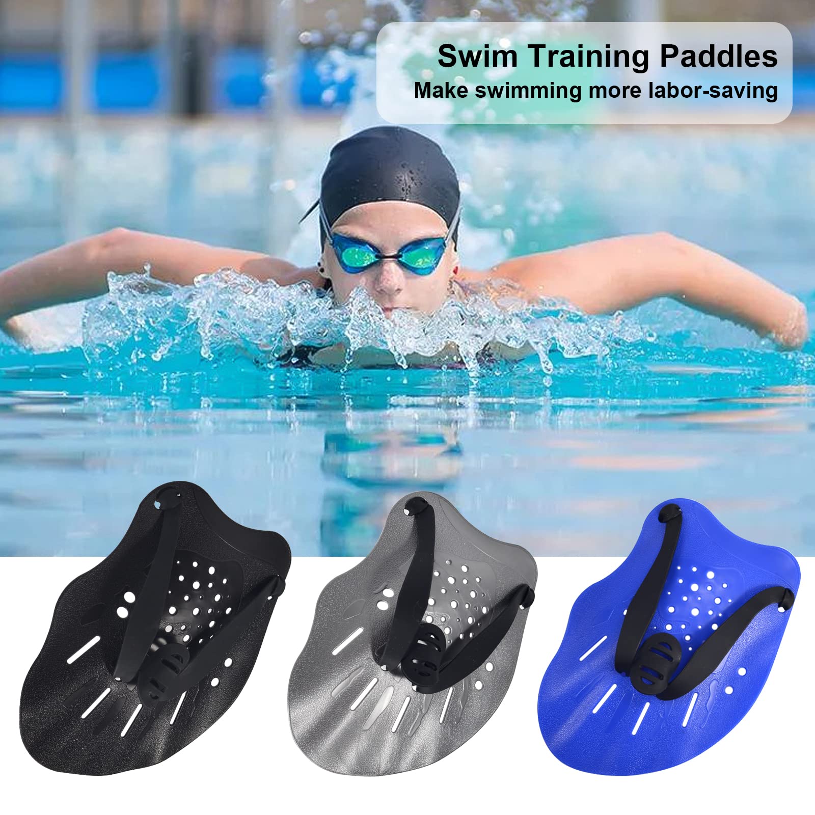 Vibbang 1 paio di pagaie per le mani in silicone per l'allenamento della forza, accessori per esercizi di nuoto in piscina, con cinghie regolabili, per adulti e bambini