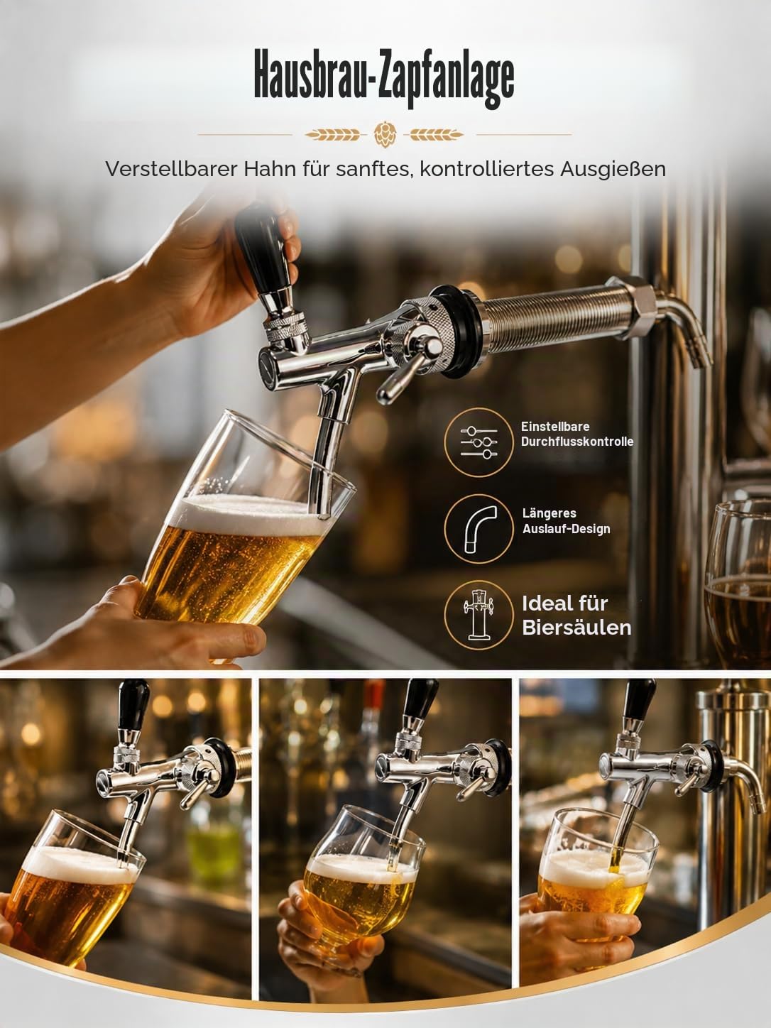 VOBOR Bier Zapfhahn, G5/8 Einstellbarer Bierhahn, Verstellbare Fassbierhahn, Brewing Zubehör für Hause Bar Restaurants