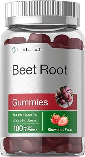 Horbäach Gomitas de raíz de remolacha | 6000 mg | 100 unidades | Fórmula vegana, sin OMG y sin gluten | Sabor a fresa
