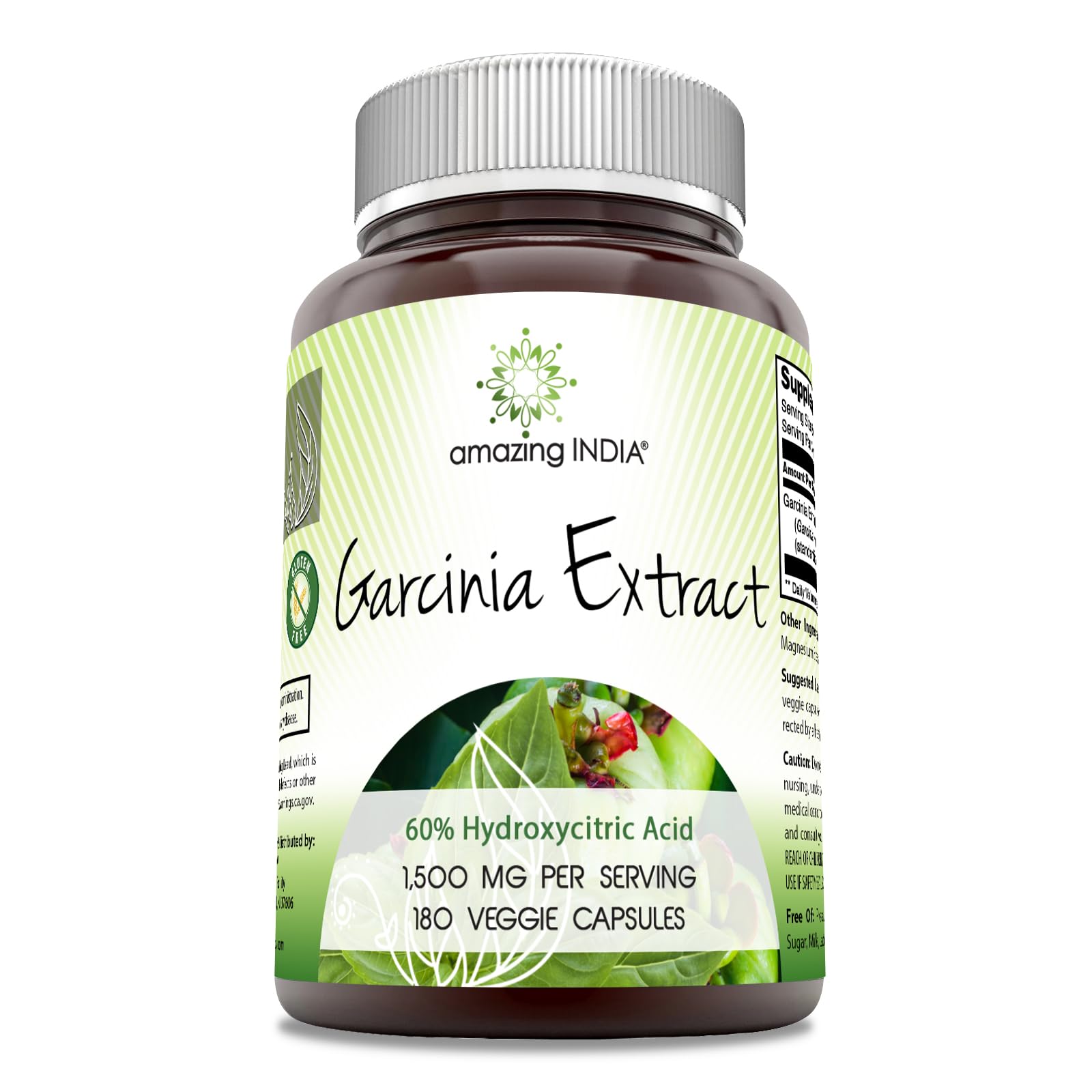 Amazing India Garcinia Extract Supplement | 1500 Mg Per Serving | 180 Veggie Capsules | Non-GMO | Gluten Free | Made in USA