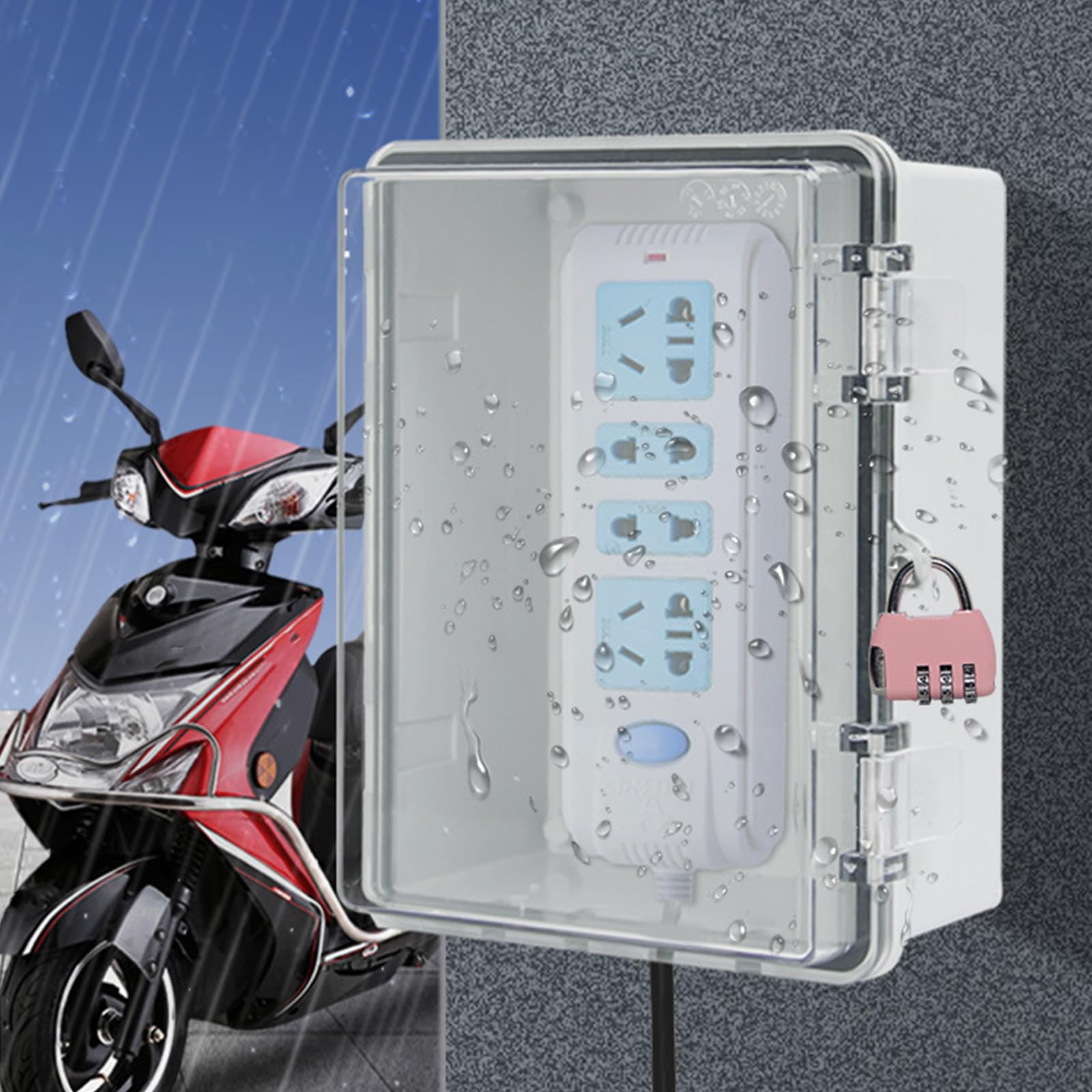 Wasserdichte Elektrobox für den Außenbereich mit Wetterschutz in Garten Terrasse