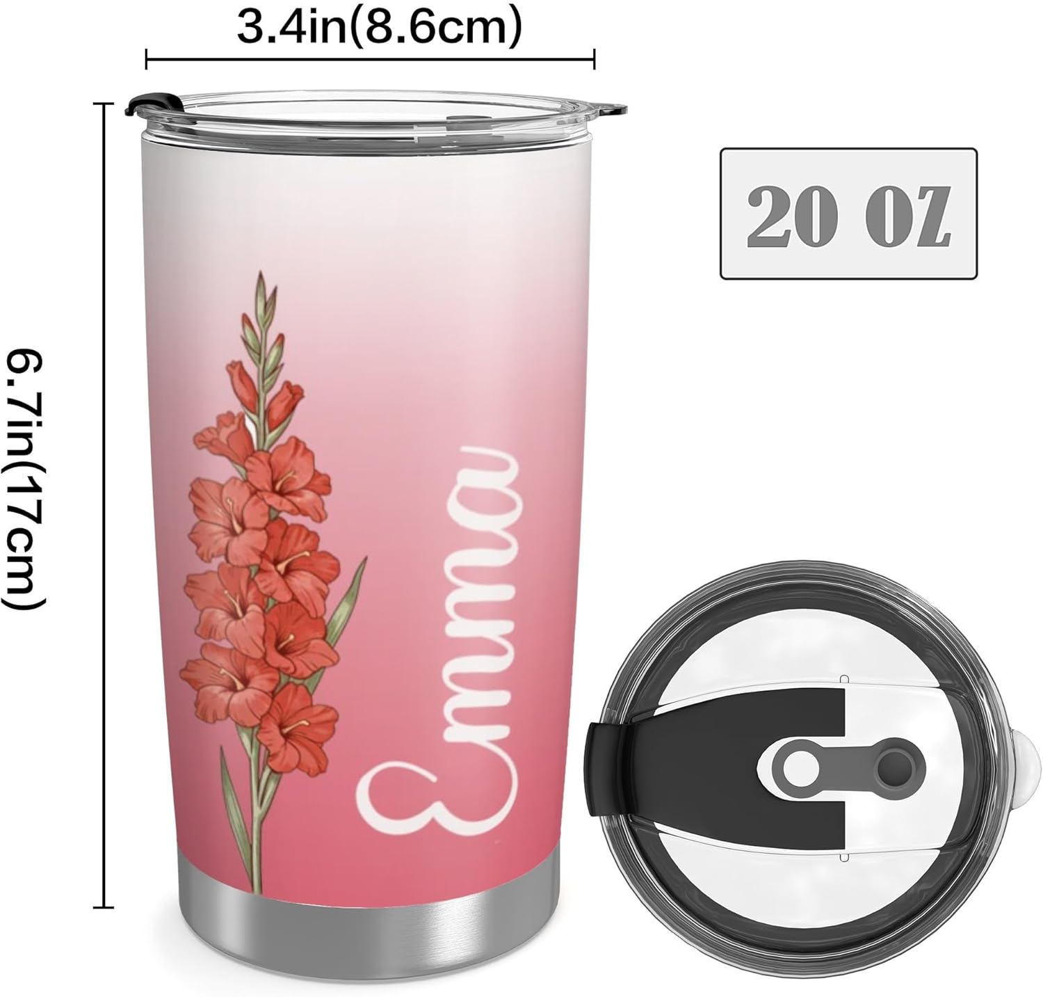 Custom Stainless Steel Coffee Tumbler with Lid & Straw 20oz Personalized Photo Name Text Logo Made in USA, Gift for Men Women Mom Dad Couple D13 - Image 6