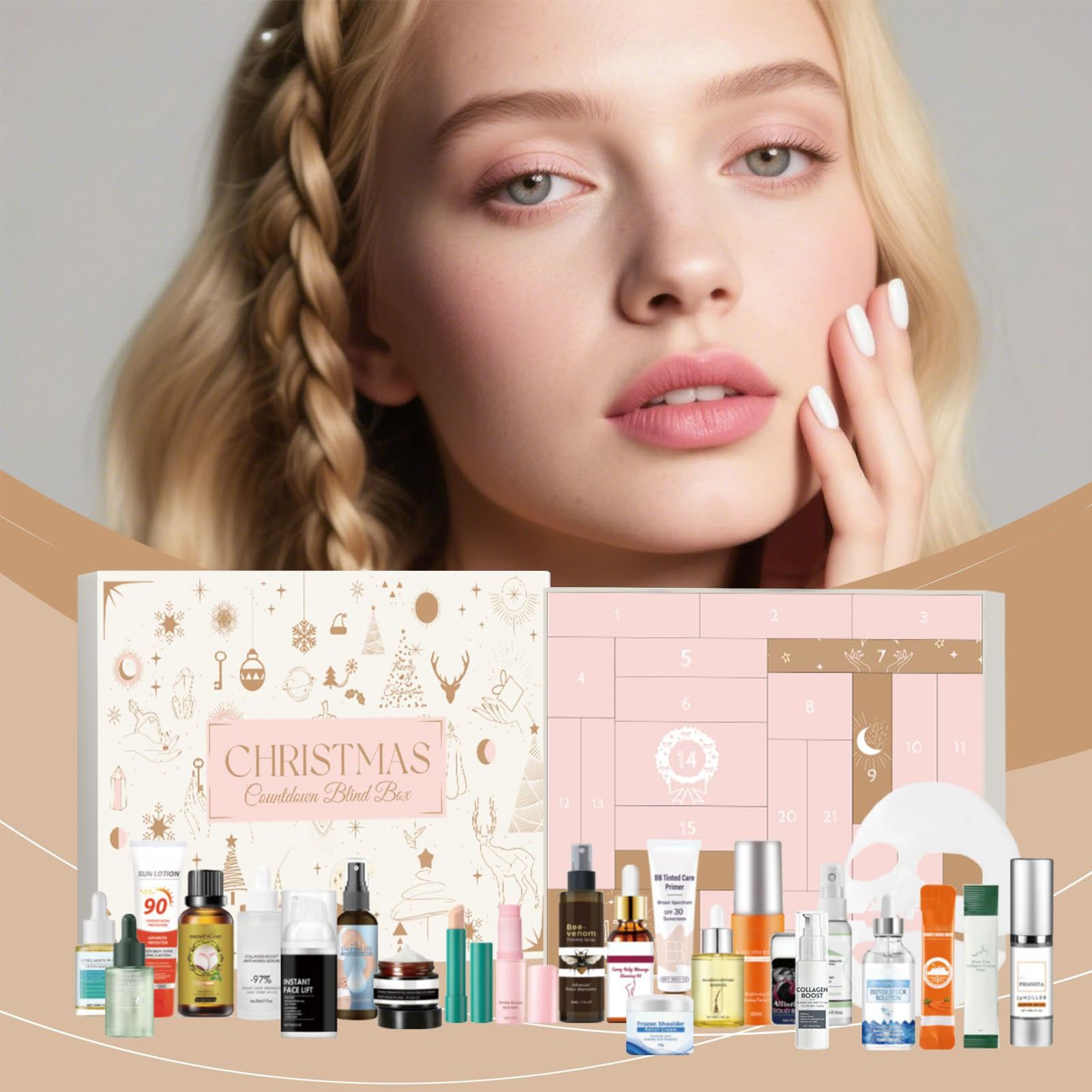 Calendario de Adviento 2026 Mujeres Cosméticos, 24 Días Calendario de Adviento Maquillaje Calendario de Navidad Maquillaje Belleza Lápiz labial Hidratante Juego de Cosméticos para Mujeres Niñas Hogar
