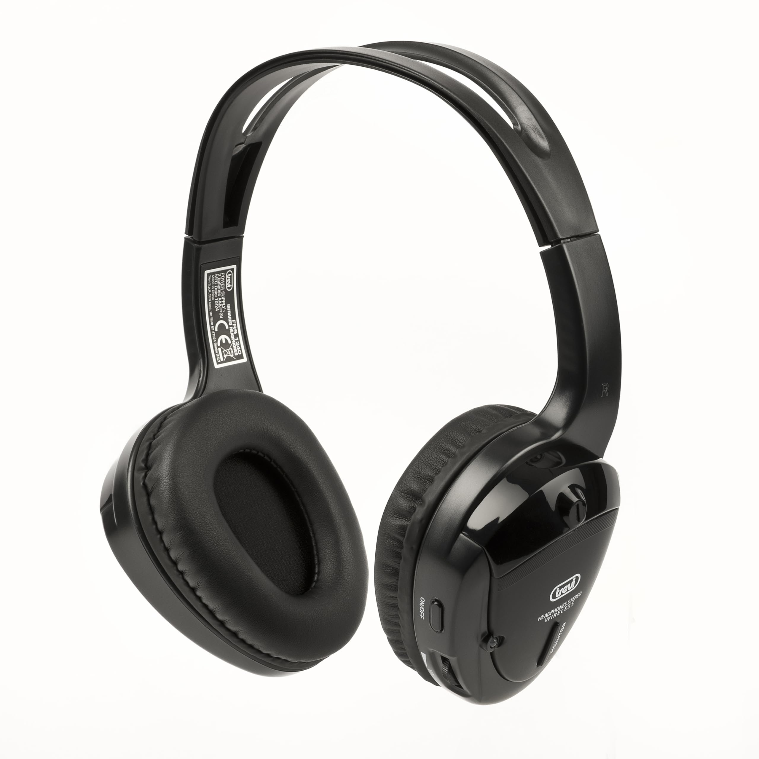 Trevi FRS 1240 Cuffia TV Wireless ad Infrarossi con Trasmissione ad Alta Frequenza, 12m di Portata, Audio Stereo per Televisore, Hi-Fi e MP3, Funzione Monitor e Controllo Volume, Base in Dotazione