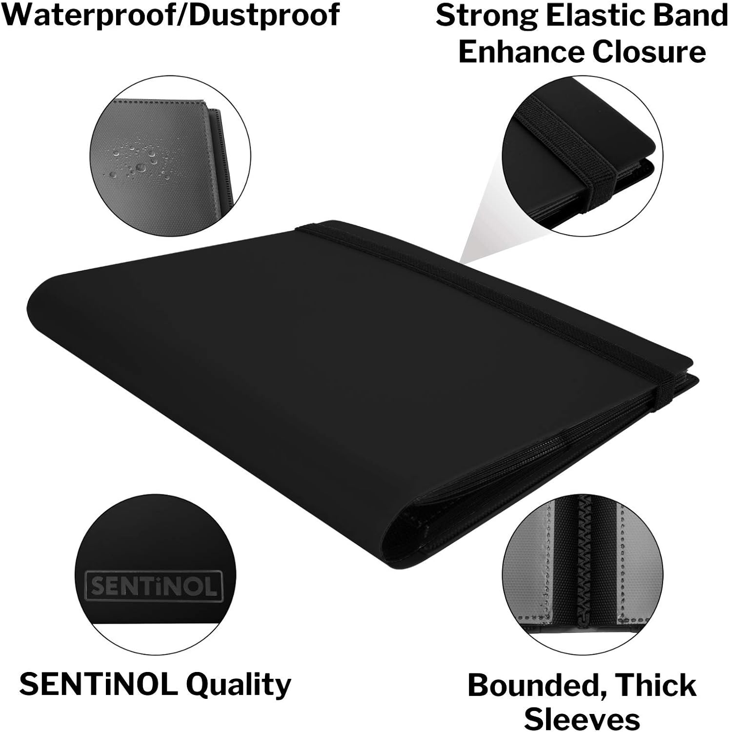 Sentinol Small Trading Card Binder - 4 Pocket Album Hold 160 Cards in Heavyweight Sleeves, Mini Baseball Card Binder with Sleeves fits Football Cards, Hockey Cards, Other Sports Cards (Black, 1 Pack) : Toys & Games