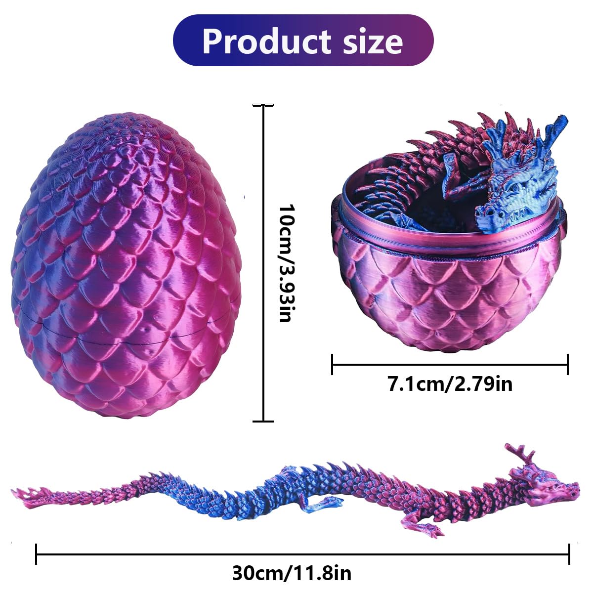 3D Printed Dragon in Egg, 8.5CM Mini Dragon Egg, Fully Articulated Crystal Crystal Figurine, Fidget Toy - Image 2