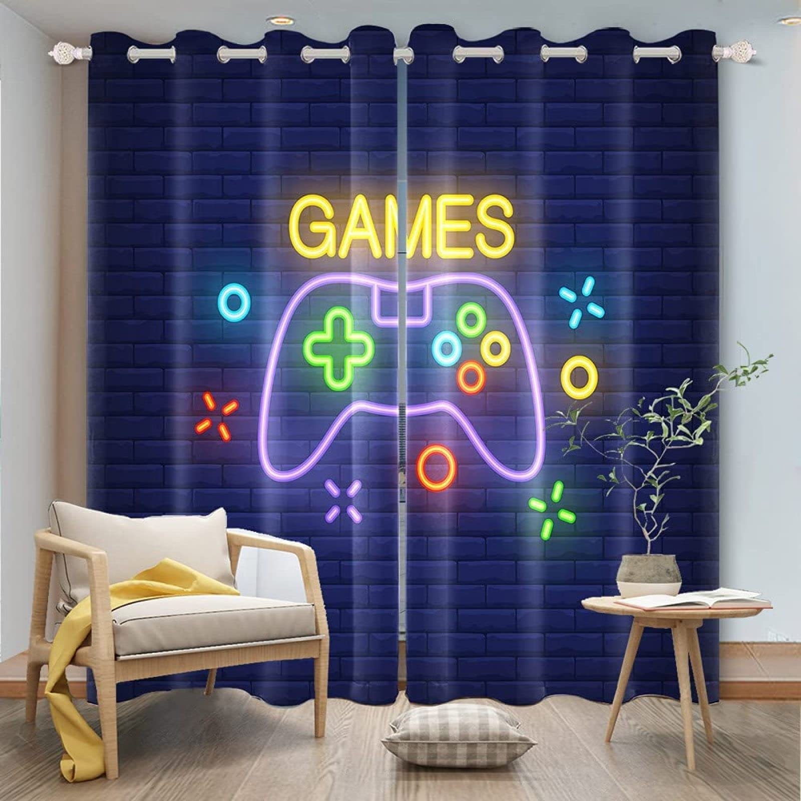 Kurukuru九州本社送料無料Gamepad Black 3D Window Printed Curtains, Game for Insulated Bedro並行輸入 Grommets
