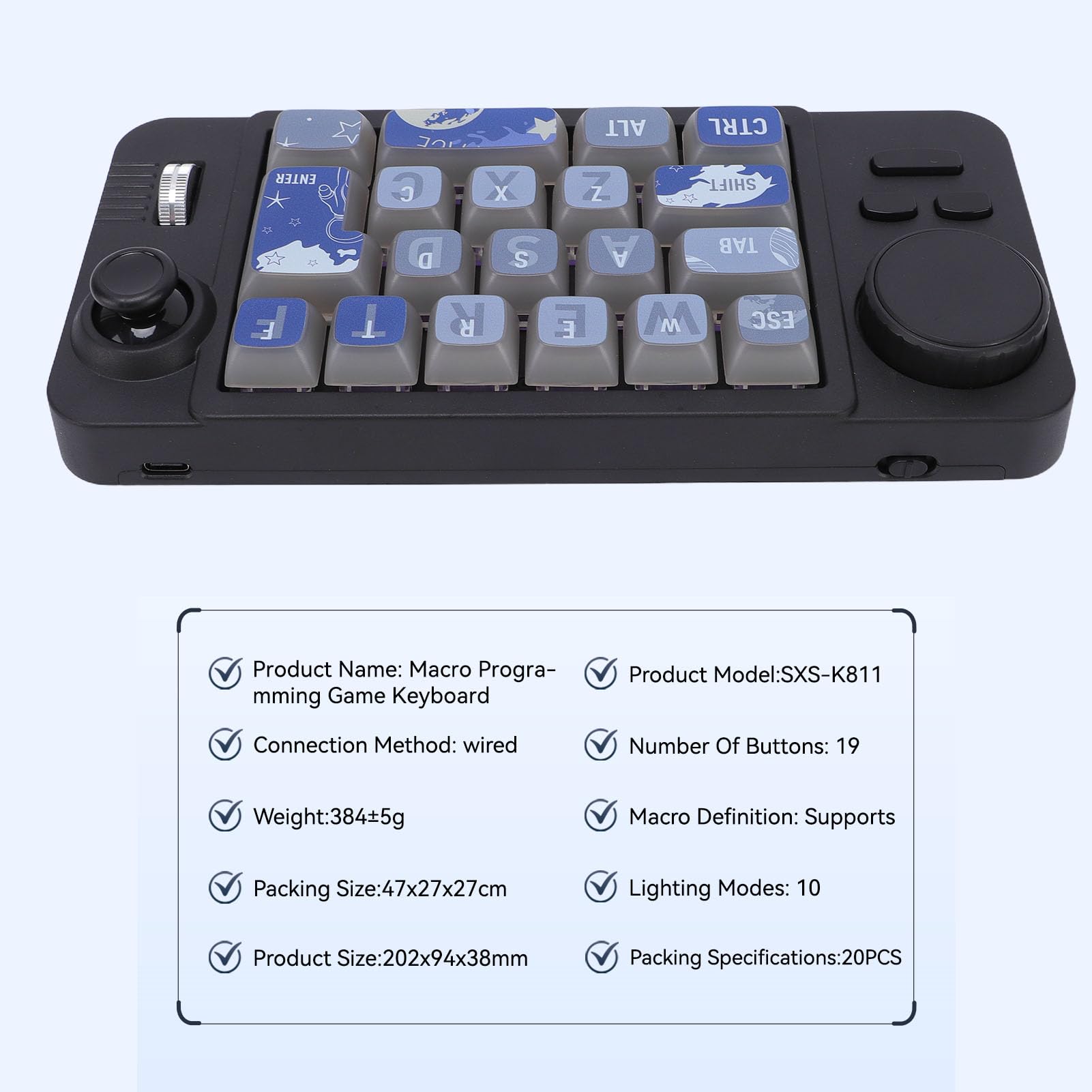 Jectse Pavé Numérique Mécanique Programmable à 19 Touches (Macros), Rétroéclairage LED RGB, connectivité sans Fil 2,4 GHz/Bluetooth 5.0 / Filaire, avec Joystick, Molette de Contrôle