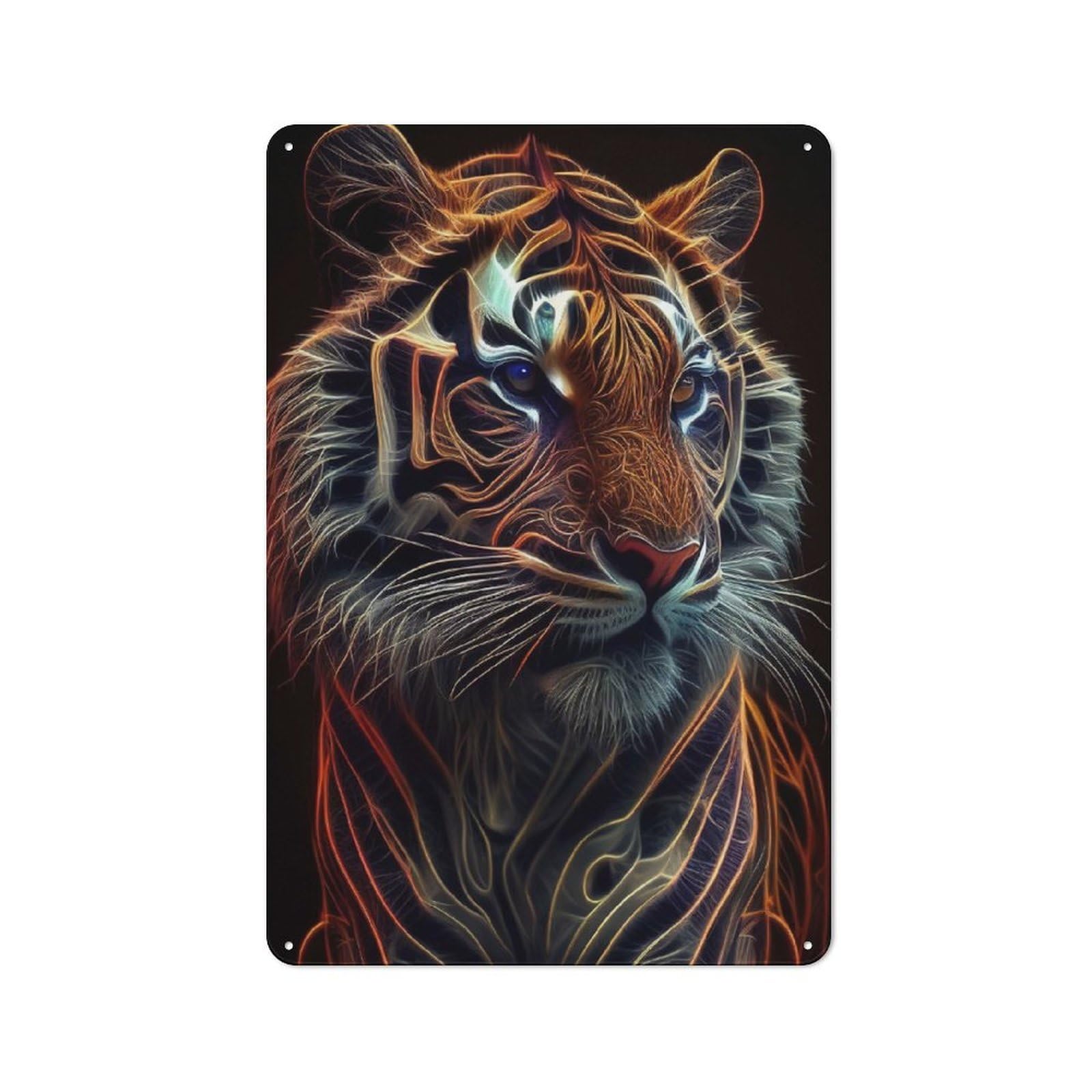 Junmoney Tiger Face Fractalius 30X20cm Retro Metal Plaque With For Garage Or Workshop, Housewarming Present For People Styling Garage And Workshop