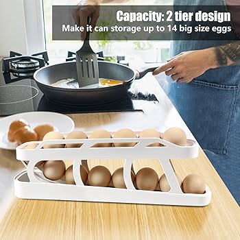 EGYMEN 4-Tier Auto-Rolling Egg Dispenser For Fridge, Space-Saving, Holds 30 Eggs, Durable