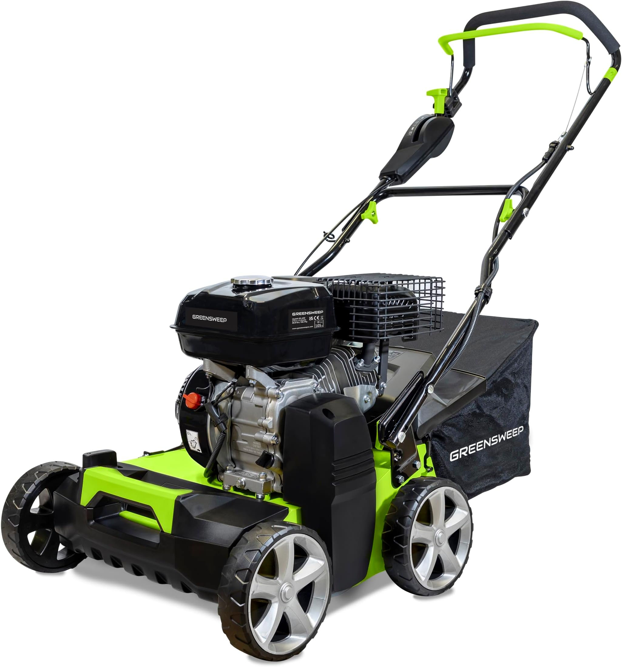 GreenSweep Pro - Petrol Powered Artificial Grass Electric Sweeper Rake Vacuum 45L Collection Bag,5 Adjustable Heights, Foldable Handle & Extra Brush