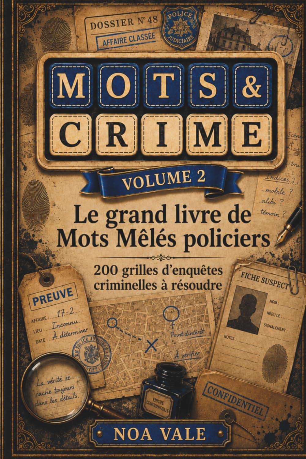 MOTS & CRIME Volume 2: Le grand livre de mots mêlés policiers : 200 enquêtes criminelles à résoudre avec suspects, méthodes et lieux à déduire