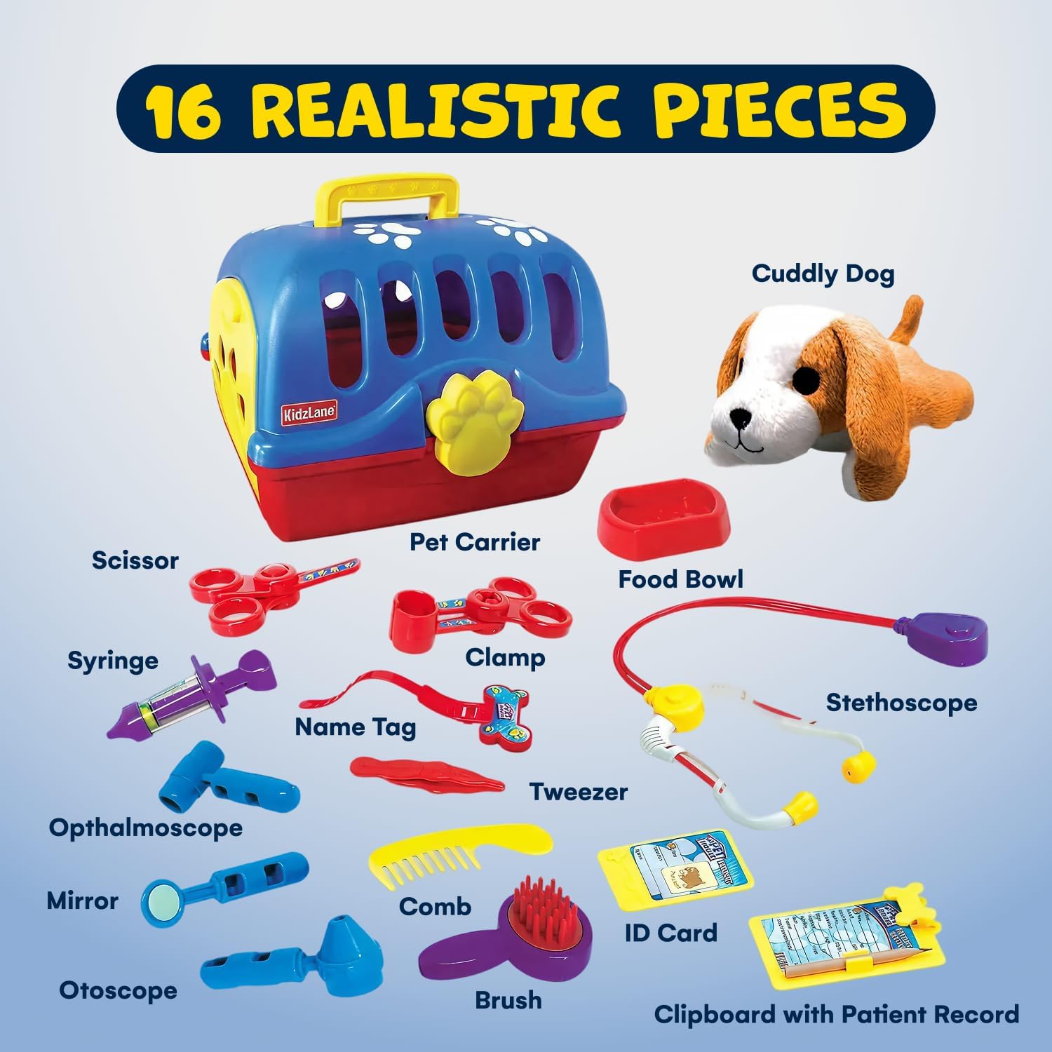 Kidzlane Deluxe Veterinarian Kit for Kids and Toddlers | Pretend Play Vet Set for Kids | Pet Vet Playset | Toy Pet Carrier for Little Girls and Boys | Kids Doctors Kit | Play Doctor Set for Kids