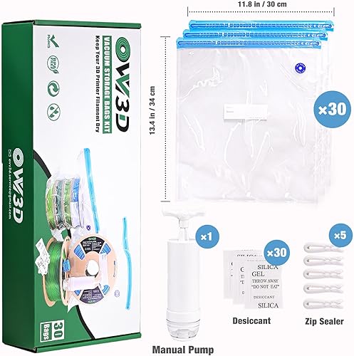 Miniatura 9 de OVV3D - Juego de 66 bolsas de almacenamiento de filamentos para impresora 3D, 30 bolsas selladas al vacío con 30 piezas de desecante, bomba