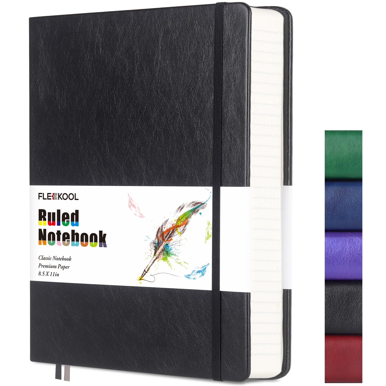 FLEEKOOL Dick liniertes Tagebuch, Notizbuch mit 368 Seiten, A4, großes Leder-Notizbuch mit 100 g/m² dickem Papier, College-Notizbuch, Tagebuch für Männer und Frauen, Hardcover, Innentasche, 21,6 x