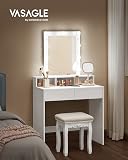 VASAGLE Kailyn Collection - Coiffeuse, Miroir LED, Éclairage 3 Couleurs Réglable, Table de Maquillage avec Miroir, 2 Tiroirs et 3 Compartiments, Coin Beauté, Style Moderne, Blanc RDT114WB01 - 2