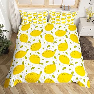 Juego de funda de edredón de limón para niños y niñas, juego de funda de edredón para niños y niñas, juego de funda de edredón de color amarillo vibrante 3 piezas tamaño King