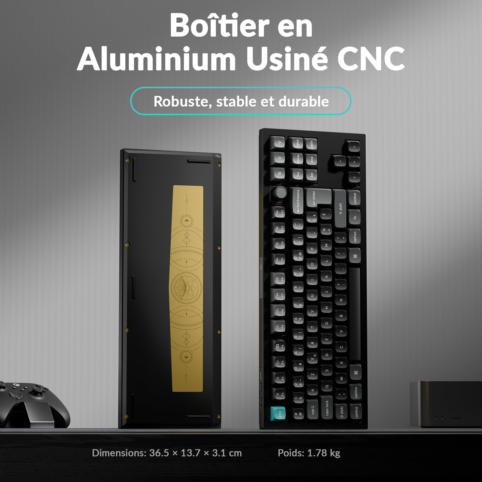 Keychron Q3 Ultra 8K Clavier Mécanique sans Fil, TKL ISO-FR Layout, CNC Aluminium, 2,4 GHz/BT 5.3/USB-C, 8000 Hz, ZMK/Launcher, Clavier AZERTY 80% pour Mac/Windows/Linux, Interrupteur Banane, Noir