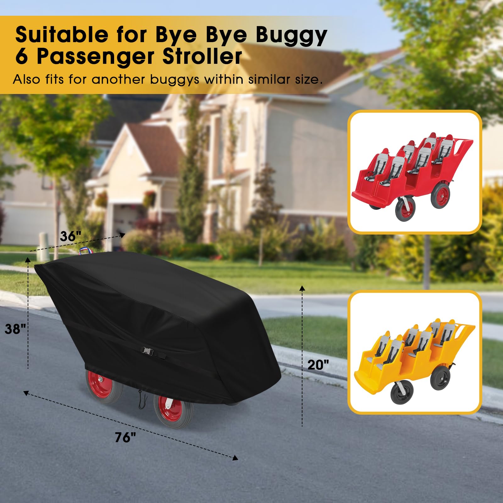 Copertura per passeggino Angeles Bye Bye Buggy a 6 posti, impermeabile, resistente, colore nero, 193 x 91,4 x 96,5 cm