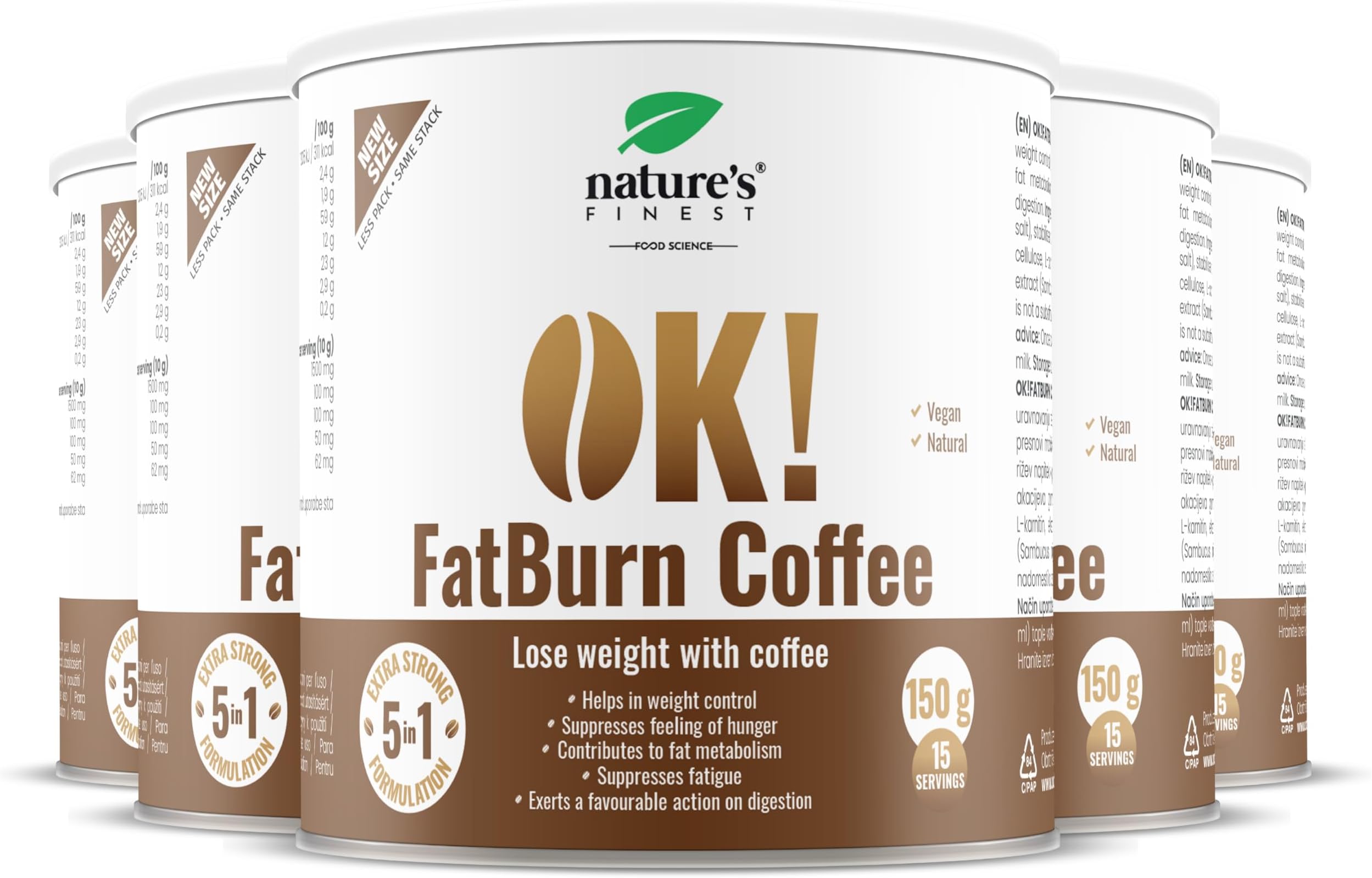 OK!FatBurn Coffee - Instant Coffee Powder with L-Carnitine, Guarana and Elderberry, Ideal Weight Loss and Natural Drink for Energy, Vegan
