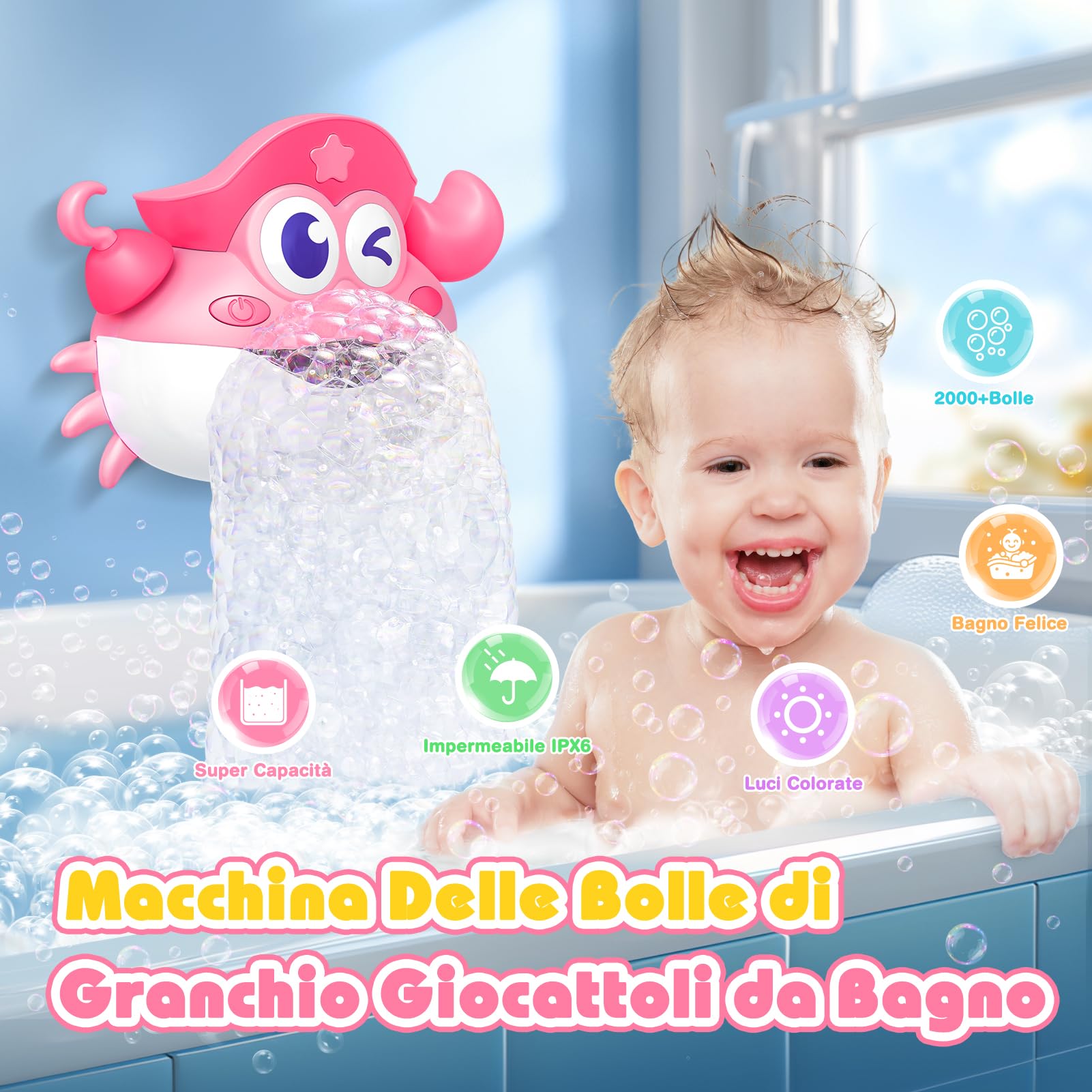 iKidiki Granchio Tummy Time - Giochi Bagnetto per Bambini 1-5 Anni - Giocattoli da Vasca da Bagno, Regalo Compleanno Neonato