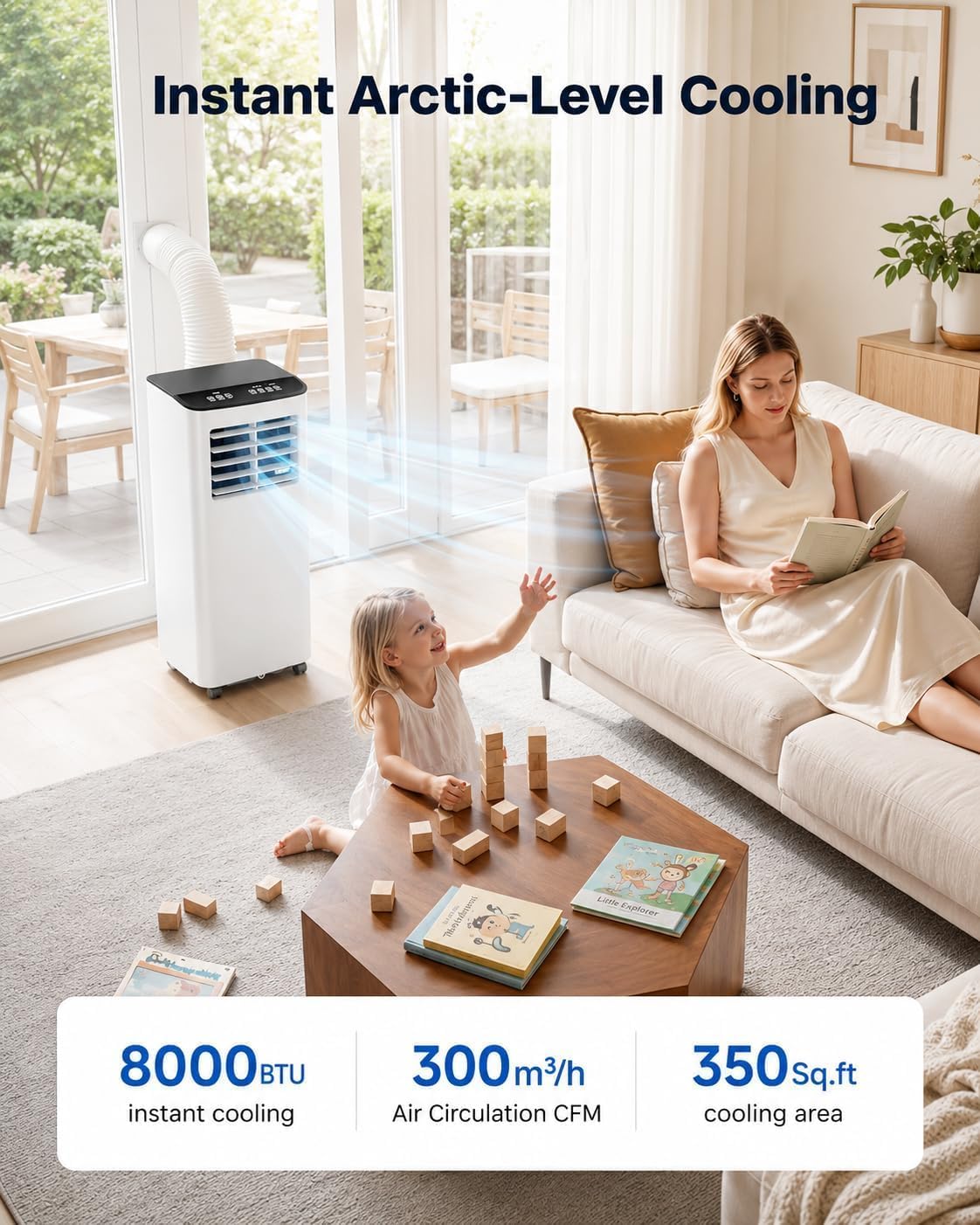 8000 BTU Portable Air Conditioners, 3-in-1 Portable AC Unit with Cool, Dehumidifier & Fan, Cools Up to 350 Sq.Ft, Remote Control, 24 Hour Timer and Window Kit, 2 Speeds for Bedroom Office thumbnail