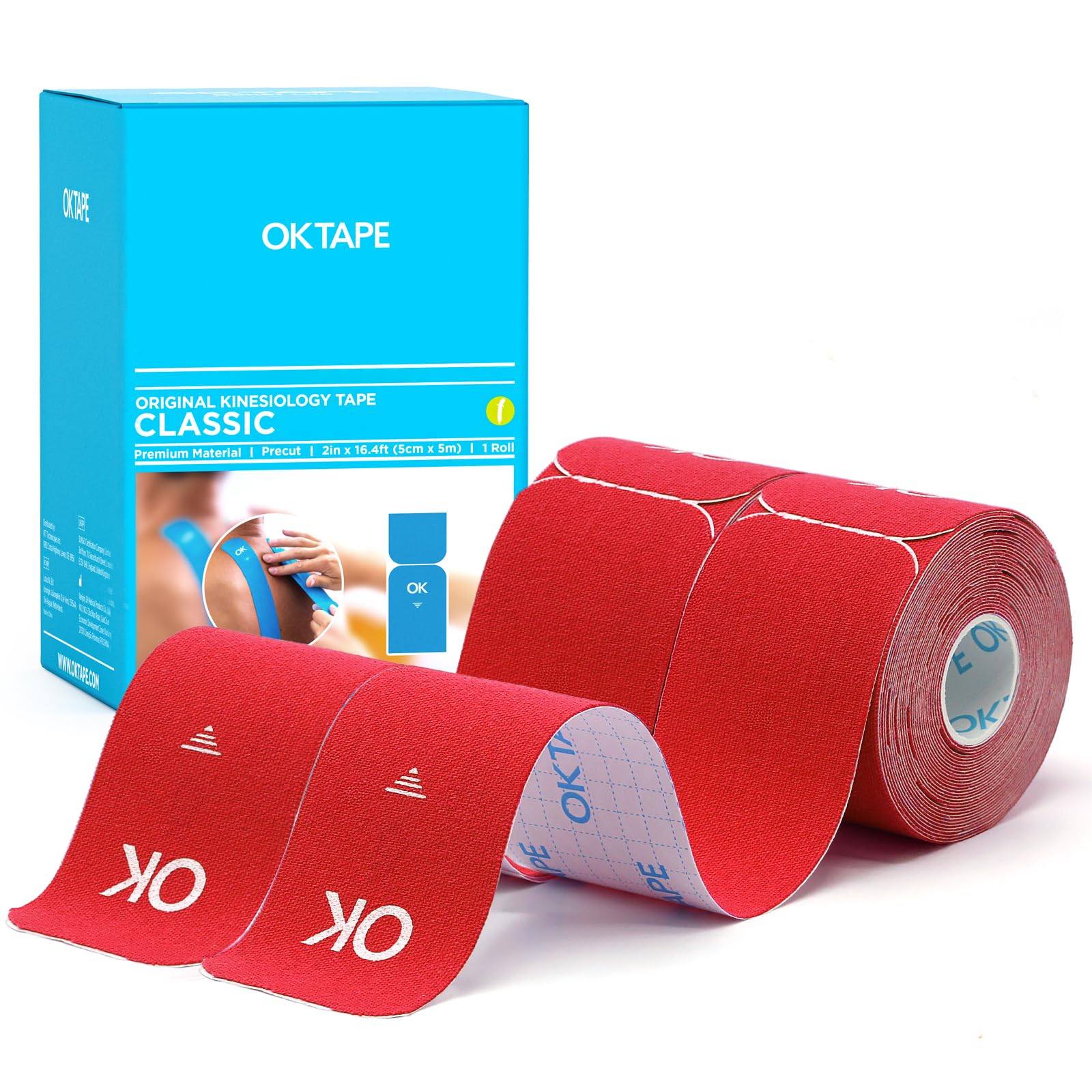 OK TAPE Kinesiology Tape 10" Precut Elastic 20 Strips 2in x 16ft, 2 Rolls