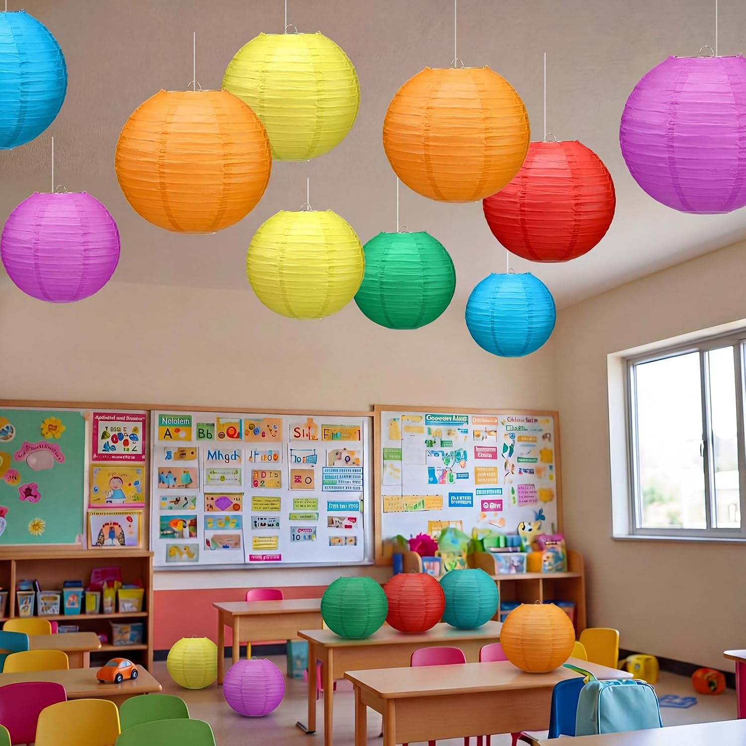 Retisee 12 Pcs 10 Inch Hanging Colorful Paper Lanterns Party Decorations Mexican Fiesta Rainbow Paper Lanterns for Birthday Colourful Back to School Decor for Cinco De Mayo Classroom Graduation Decor