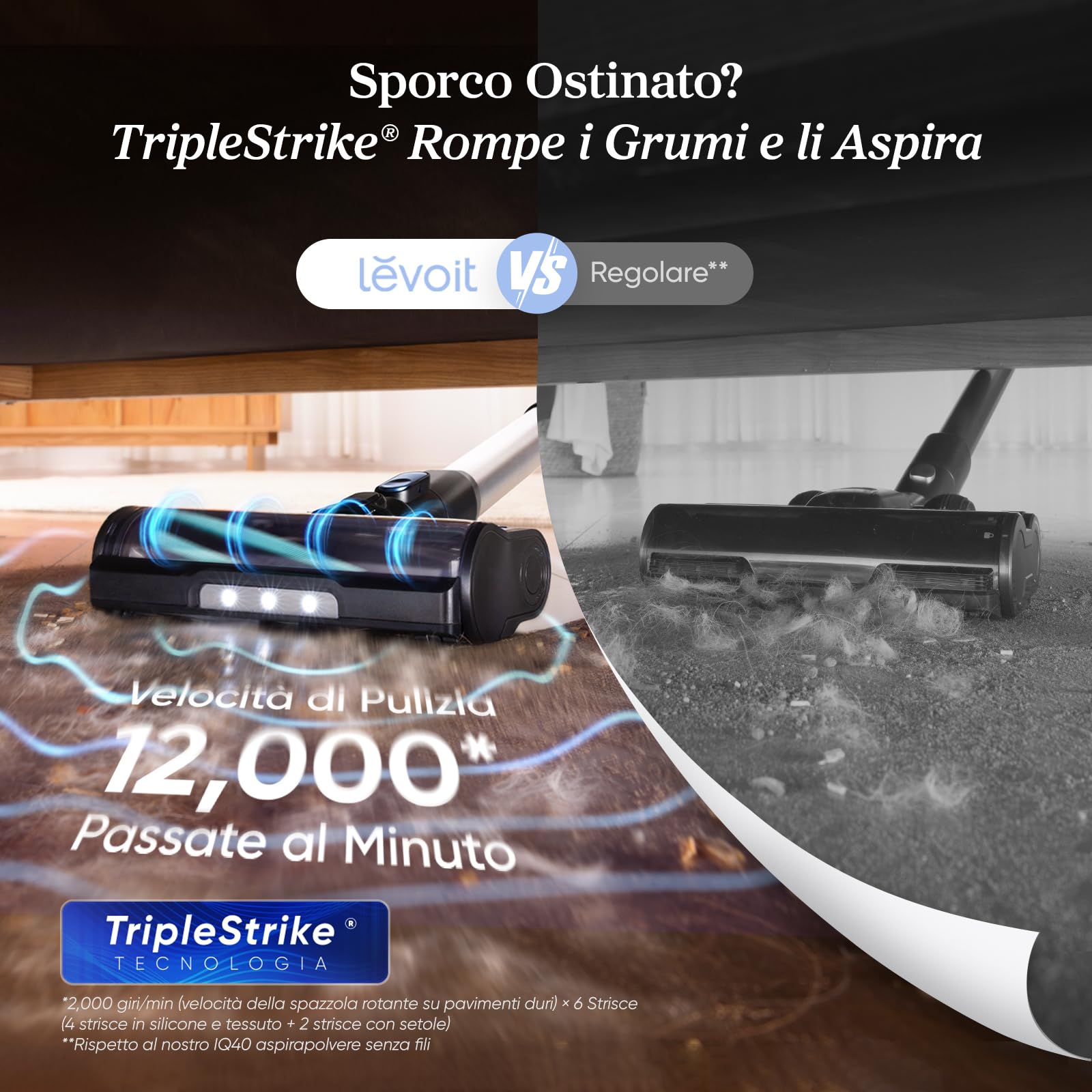 LEVOIT Aspirapolvere Senza Fili Potente con Mini Turbo Spazzola e Antigroviglio, 99,99% Filtrazione con HEPA, Scopa Elettrica Senza Fili con Schermo LED, Fino a 60min, per Pavimenti, Peli di Animali