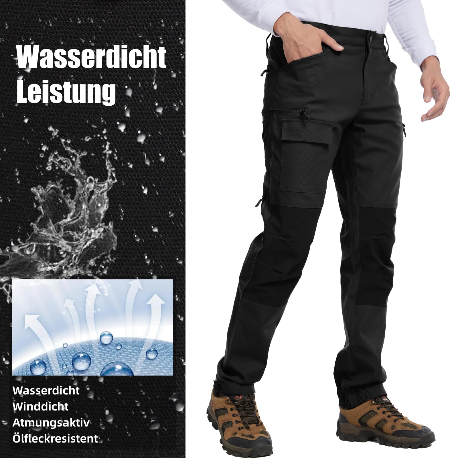 WORK IDEA Herren Outdoorhose aus elastischer Baumwolle, robust & atmungsaktiv, wasserabweisend, verstellbare Hosenbeine, ideal für Camping, Wandern & Outdoor-Aktivitäten