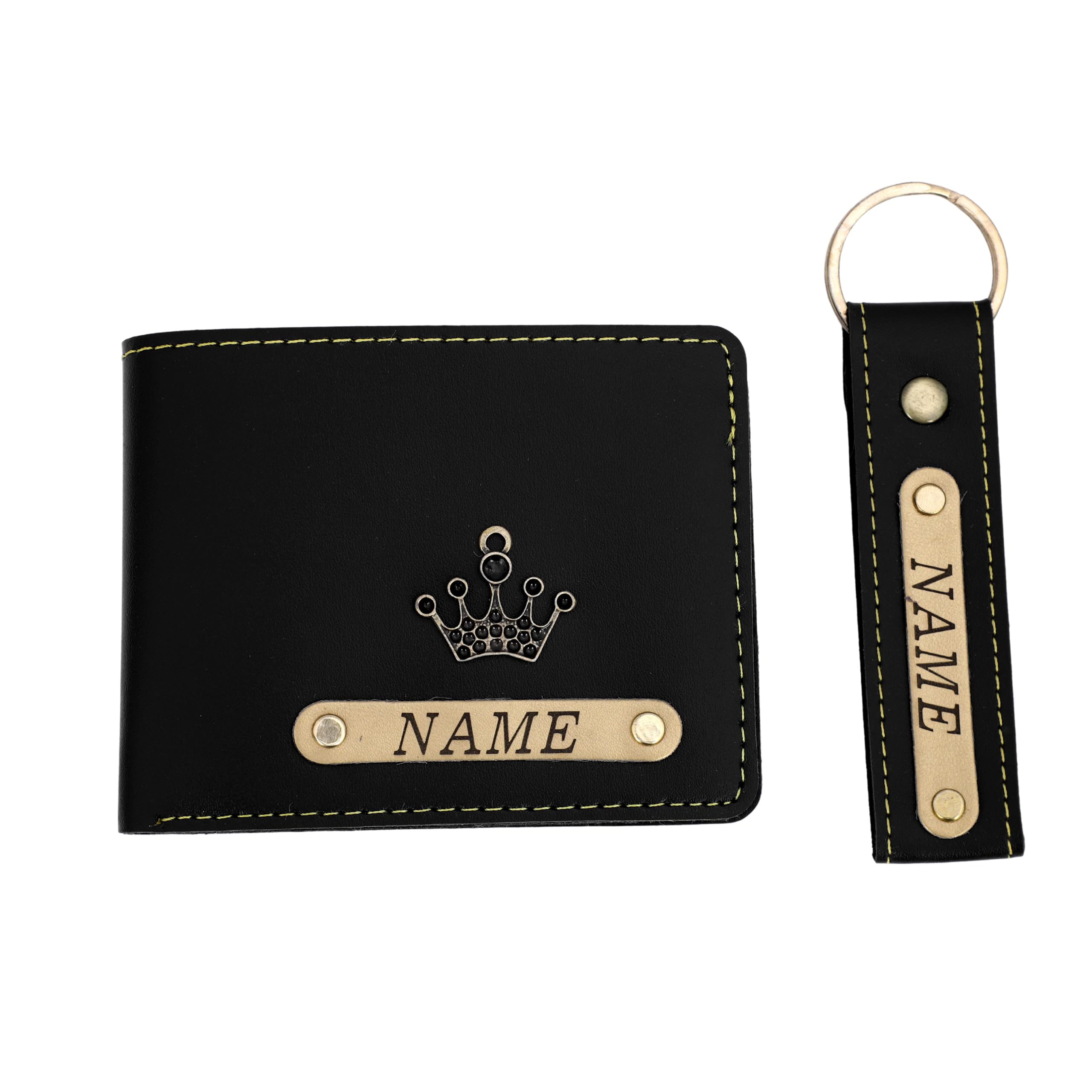 Personalized Faux Leather Wallet and Keychain Combo Set for Men (Black) | Customized Men's Wallet and Keychain with Name and Charm | Unique Gift for Boys-image-49