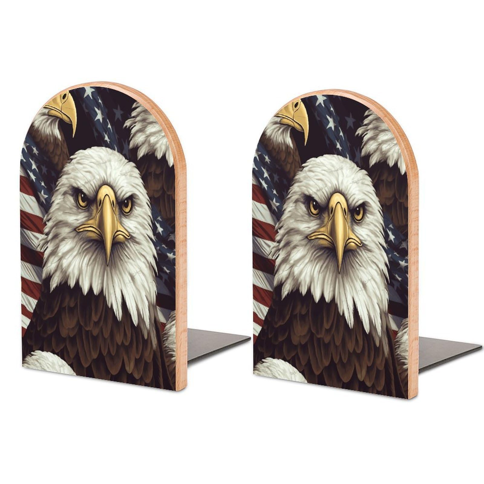 Bald Eagle Bookends for Shelves Non Skid Book Stoppers Universal Economy Bookend Heavy Duty Wood Book End Decorative Book Shelf Holder for Home Office Desk 1 Pair