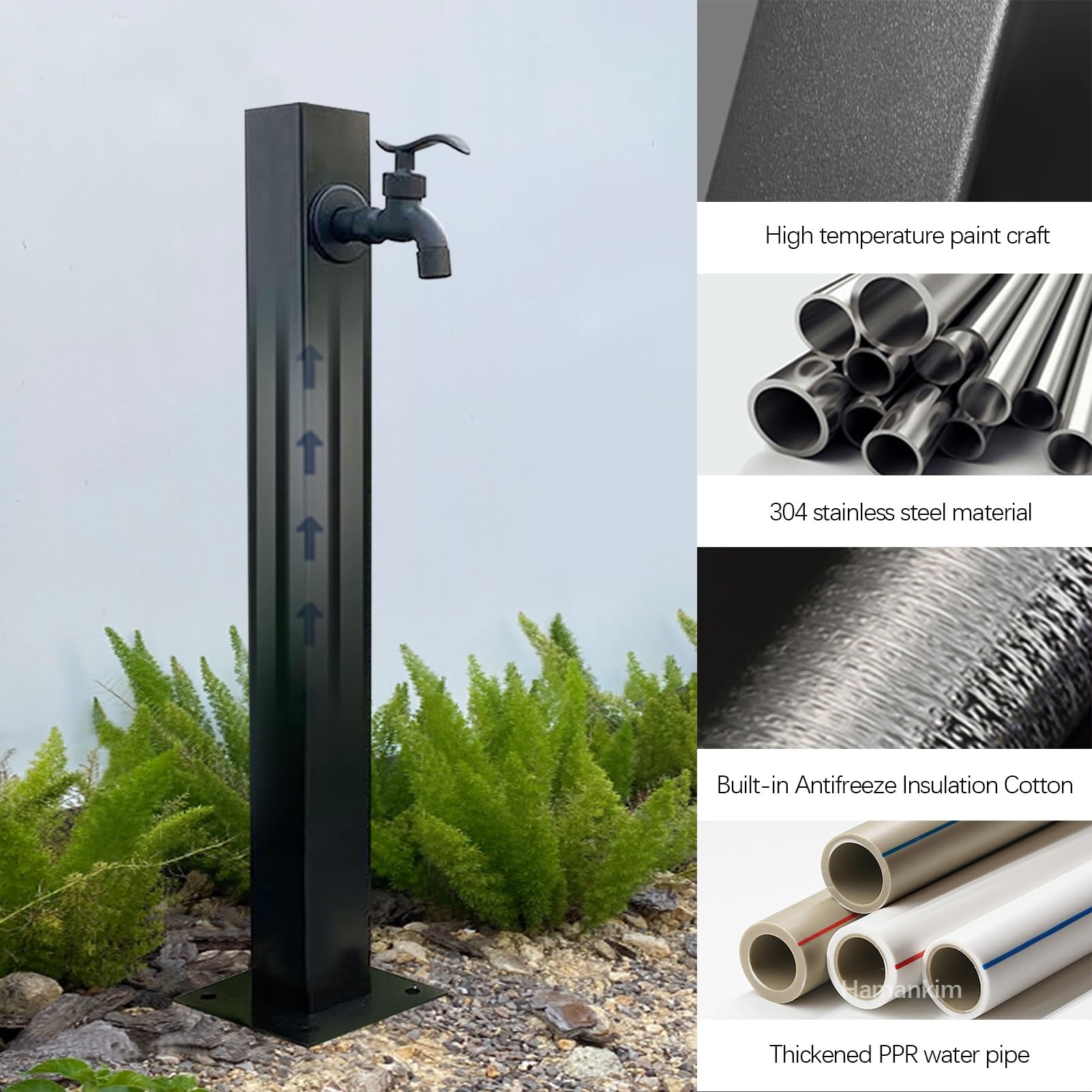 Colonna d'acqua da giardino in acciaio inox, resistente fontana verticale con rubinetto, fonte di idratazione esterna per terrazze e prati (altezza 1,8 m)