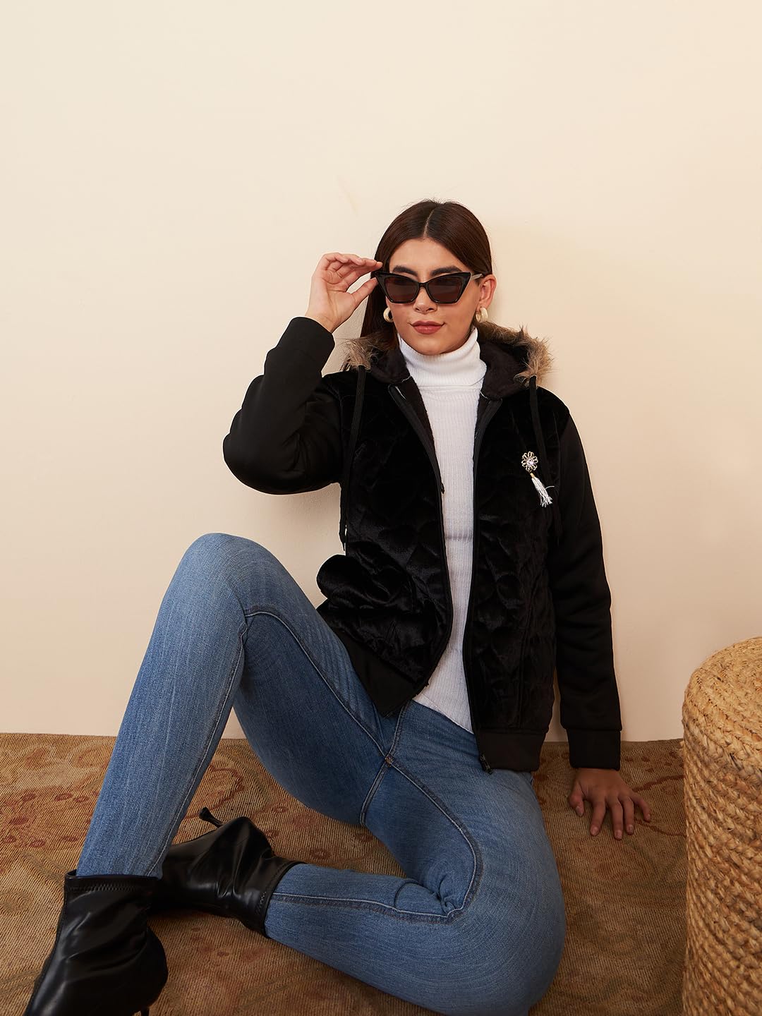 Pivl Women's Fleece Winter hooded Jacket_BLACK_L 4