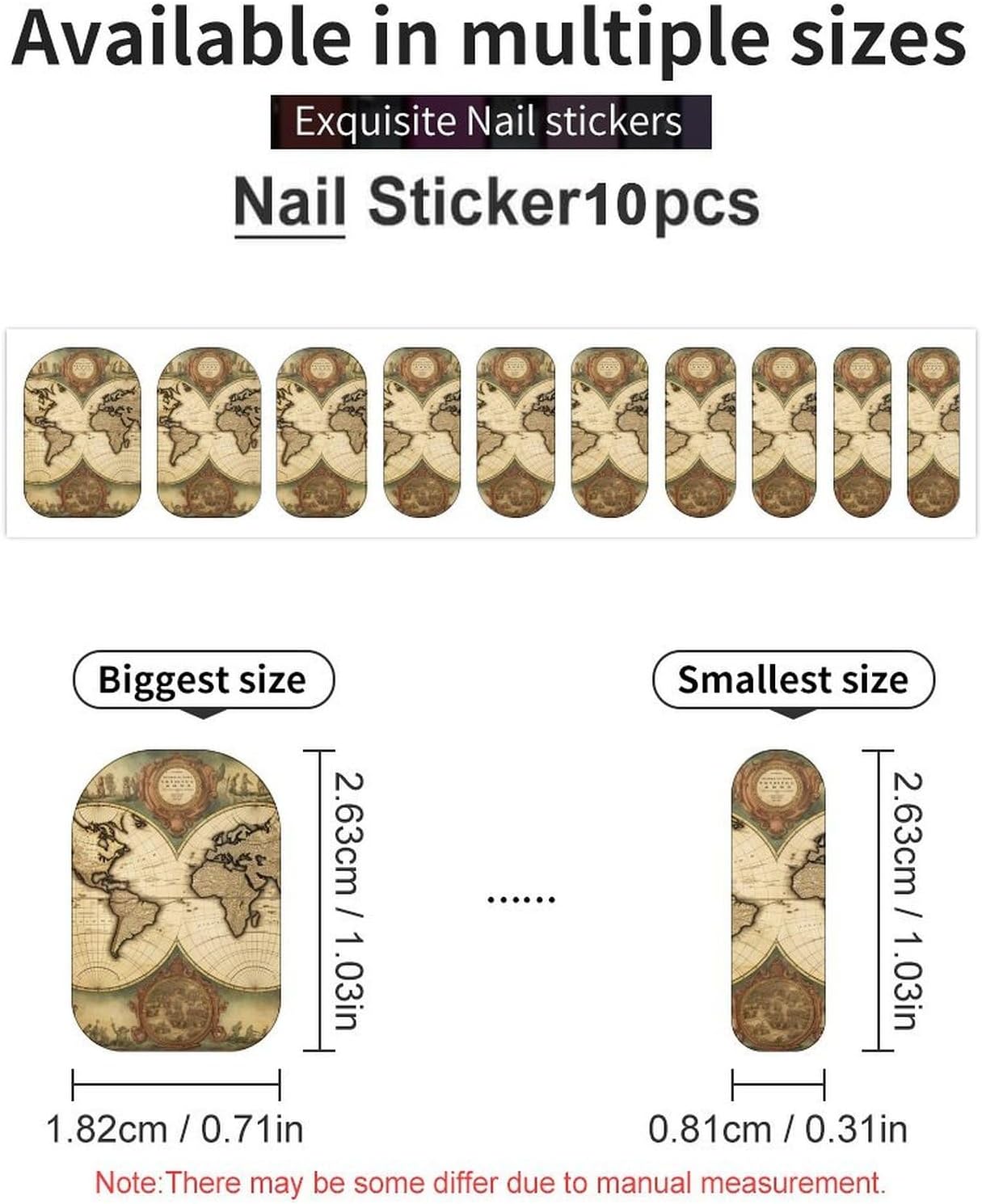 100 Pieces Full Nail Wraps Self-Adhesive Gel Nail Stickers for Women | Vintage Old World Map Nail Strips, UV Free, Chip Resistant, Waterproof Full Cover, Long Lasting Nail Decals