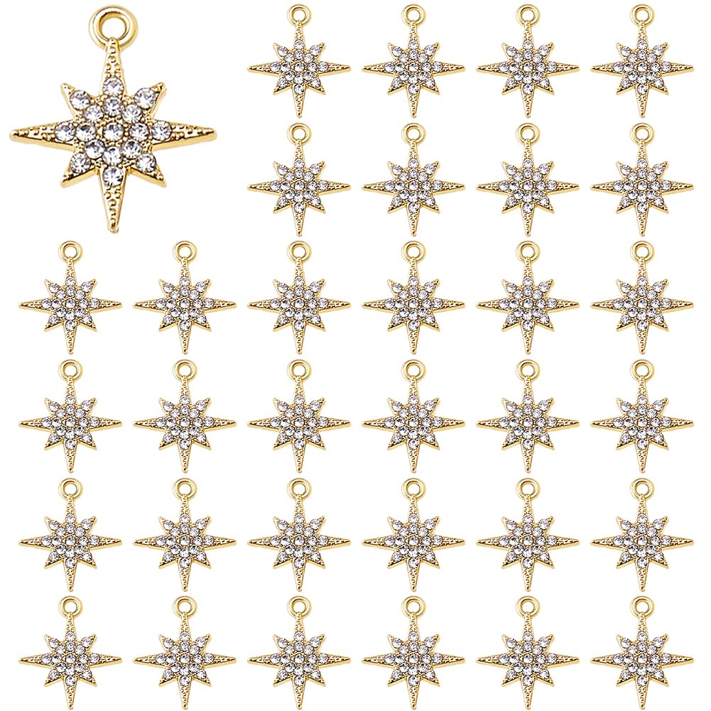 DICOSMETIC 50 Pezzi Fascino Stella Strass in Lega Fascino Celeste Bulk Cubic Zirconia Stella del Nord Charms Dorati 8 Punte Charms Stella per la fabbricazione di Gioielli