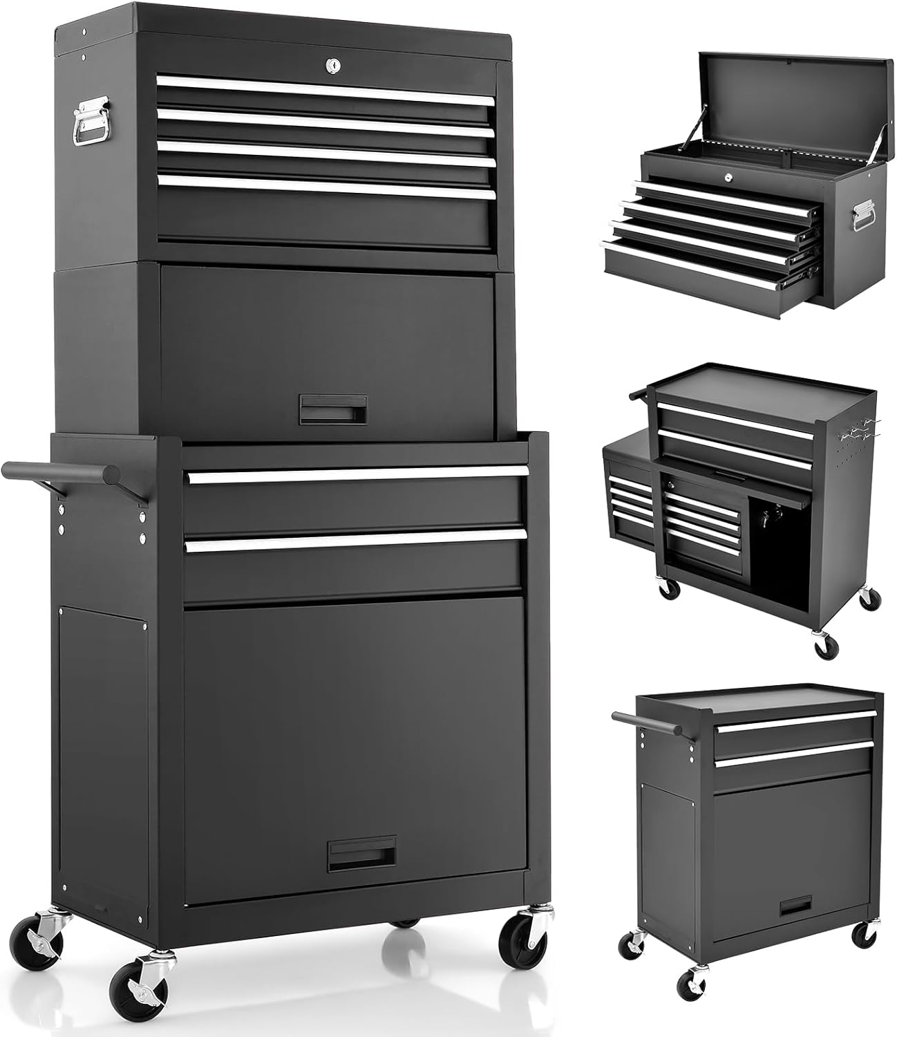 GiantexUK Tool 2 in 1 Lockable Metal Tool Chest with Removable